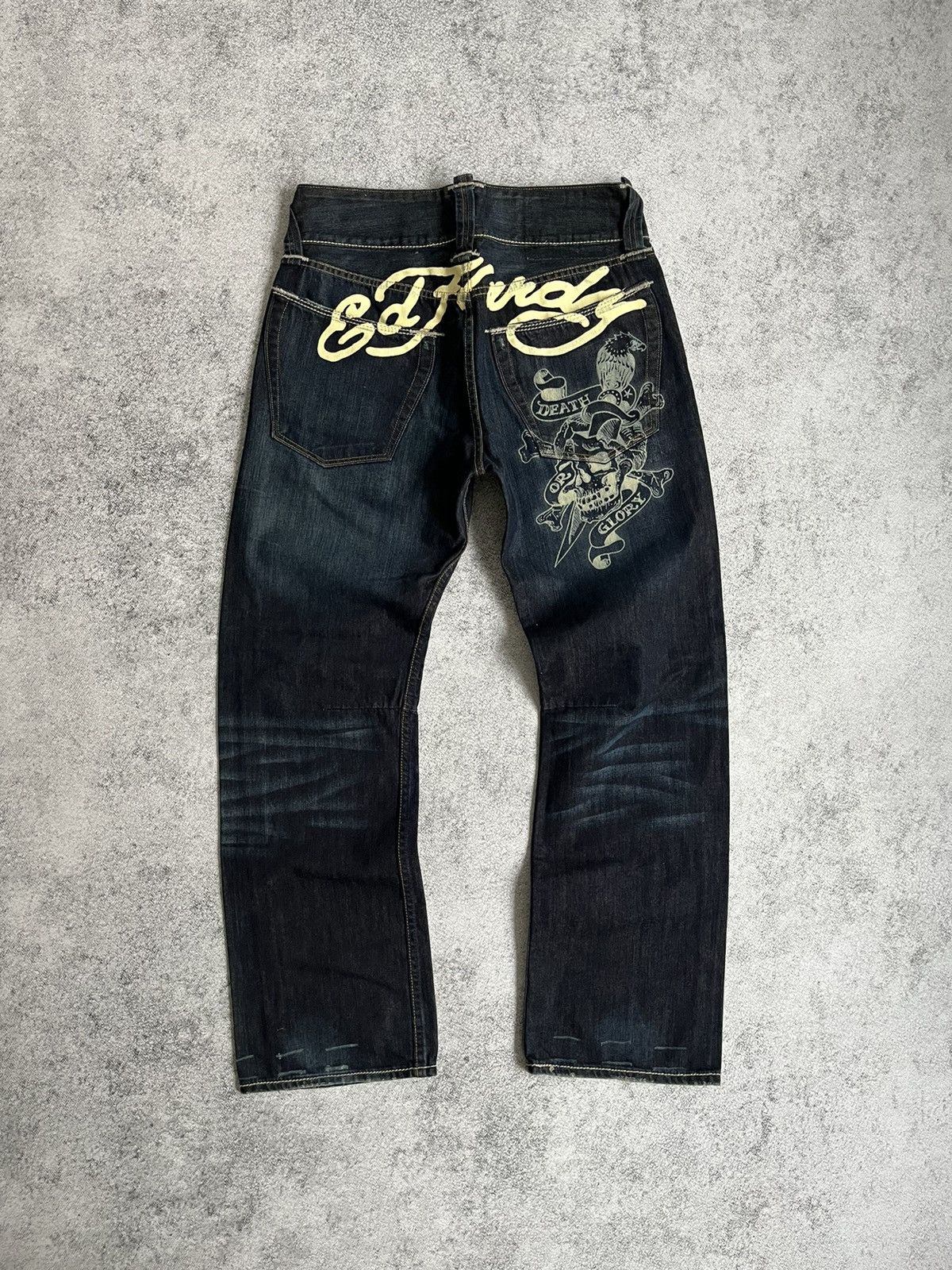 image of Christian Audigier x Ed Hardy Vintage Y2K Ed Hardy Baggy Jeans in Navy, Men's (Size 34)