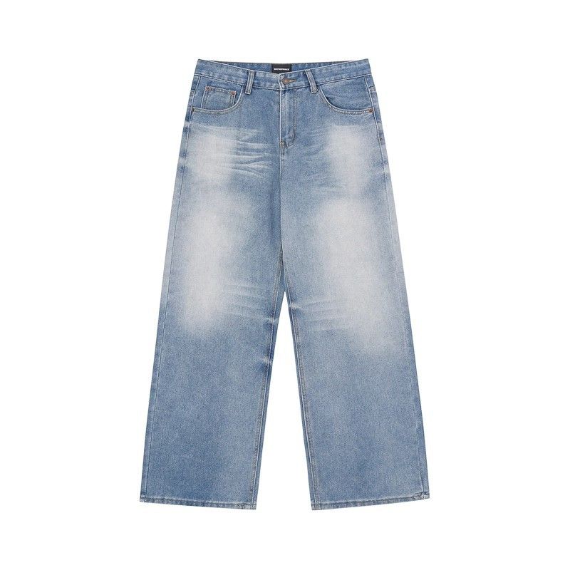 Japanese Brand Male whiskers baggy straight leg washed jeans Size US 32 / EU 48 - 4 Thumbnail