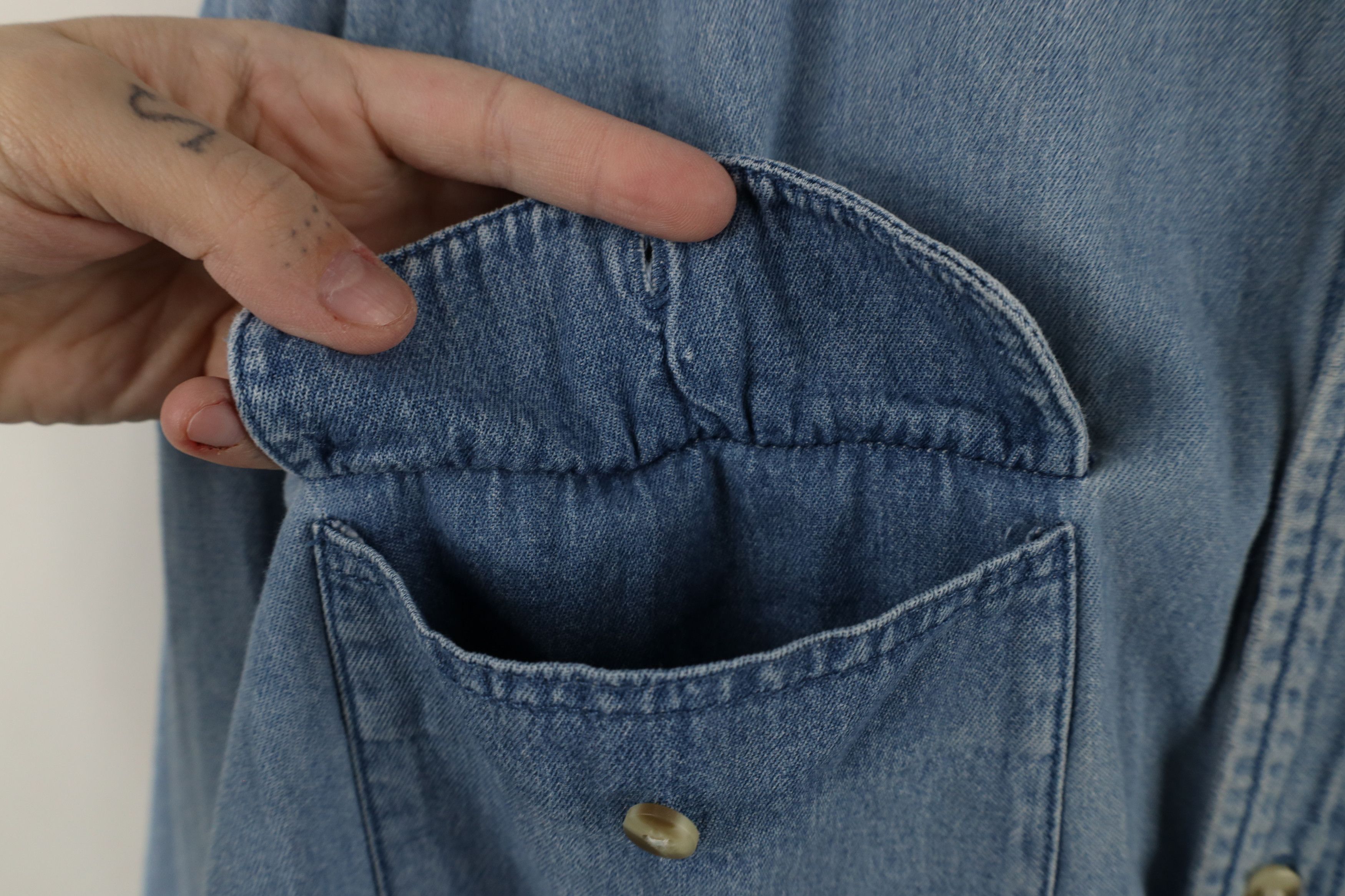 Vintage Vintage 90s Streetwear Denim Jean Button Down Shirt Blue Size US XL / EU 56 / 4 - 6 Thumbnail