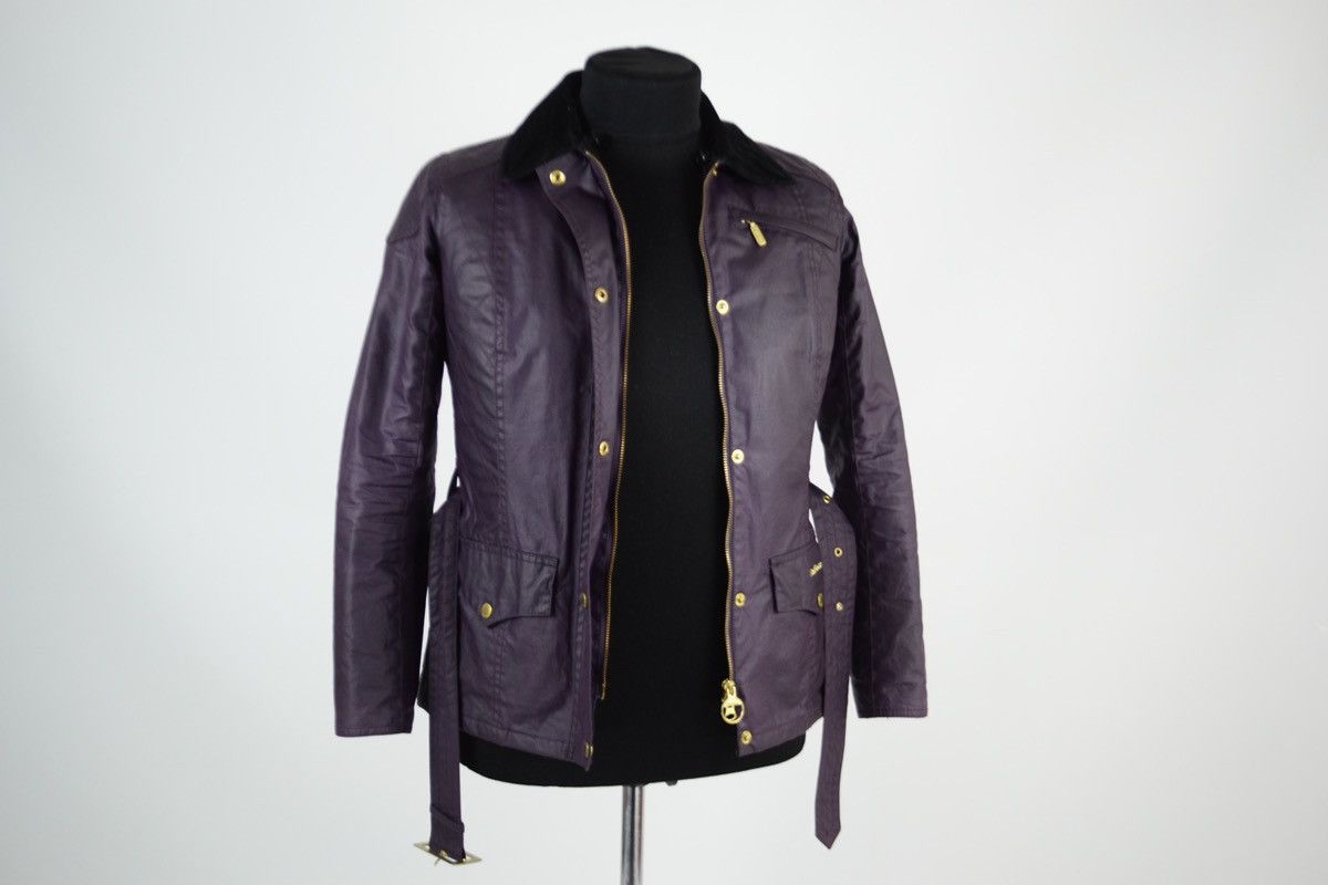 Barbour × Belstaff Women's INTERNATIONAL Ferrera Wax Purple Motorcycle Bomber Jacket Coat Size M / US 6-8 / IT 42-44 - 9 Thumbnail