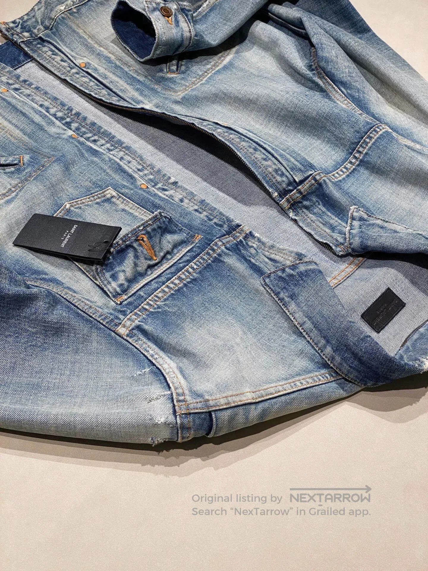 Saint Laurent Paris Saint Laurent Distressed Light Blue Denim Jacket. Size US L / EU 52-54 / 3 - 4 Thumbnail