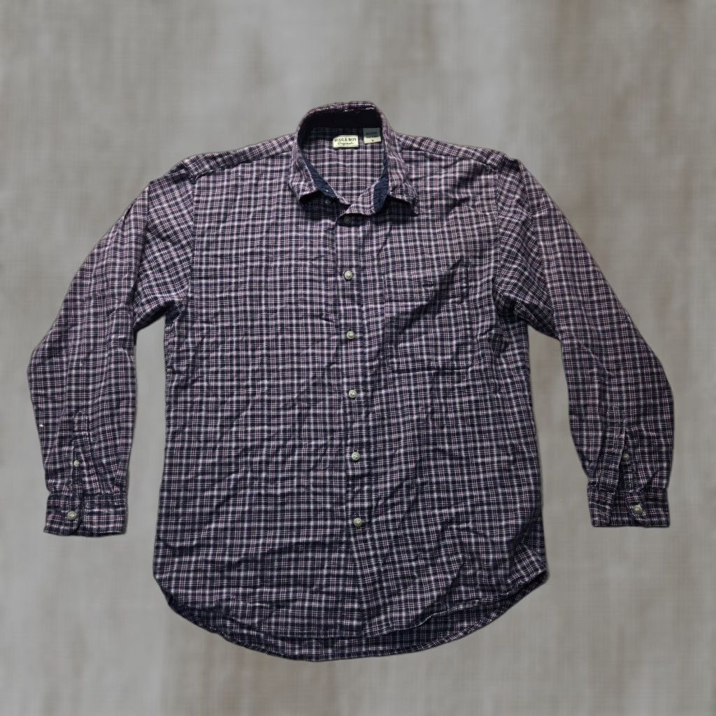 Bugle Boy Bugle Boy Dress Shirt Men Adult M Medium Blue Purple Checkered Regular Fit Shirt Size 40R - 1 Thumbnail