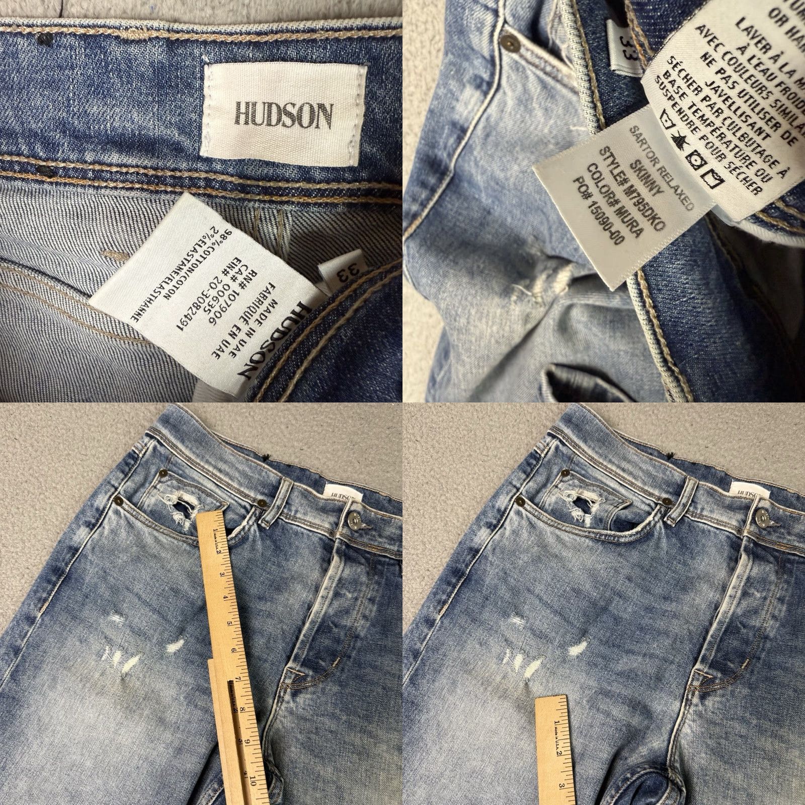 Hudson VINTAGE Hudson Jeans Mens 33 Blue Relaxed Sartor Skinny Zip Fly Stretch Distressed Rare Jeans Mens XS? Size US 33 - 8 Thumbnail