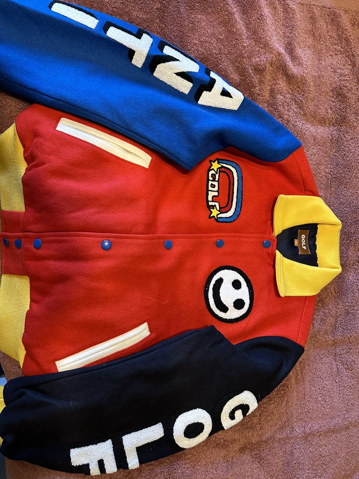 image of Golf Wang Anti-Golf Varsity Jacket in Red, Men's (Size Small)