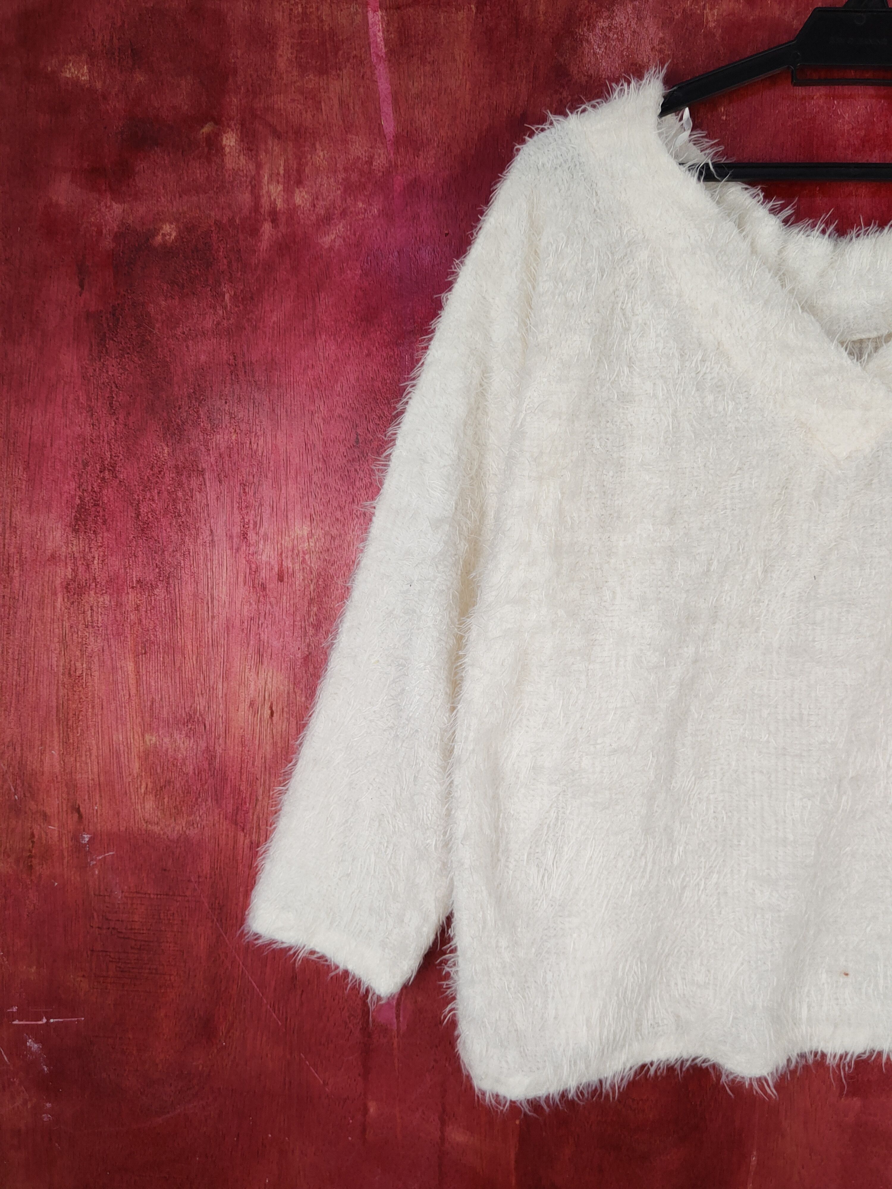 Aran Isles Knitwear Sureve Ivory Shag Shaggy Fur Mohair Knitwear #S2057 Size L / US 10 / IT 46 - 2 Thumbnail