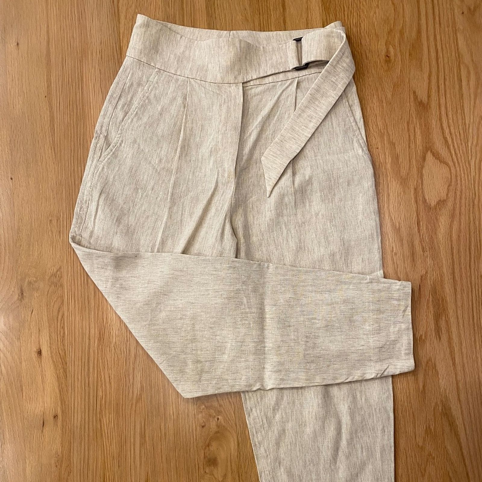 Brunello Cucinelli Brunello Cucinelli High Rise Belted Linen Blend Pants - 4 Size 27" / US 4 / IT 40 - 1 Thumbnail