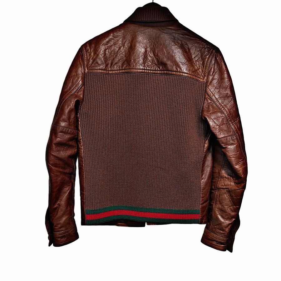 Gucci Authentic Gucci Leather Ribbed Web Bomber Jacket Size US S / EU 44-46 / 1 - 2 Thumbnail