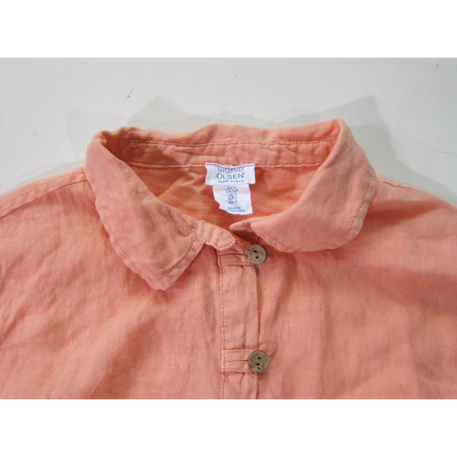 Vintage Sigrid Olsen 100% Linen Orange Peach Collared Button Long Sleeve Tunic Blouse S Size S / US 4 / IT 40 - 3 Thumbnail