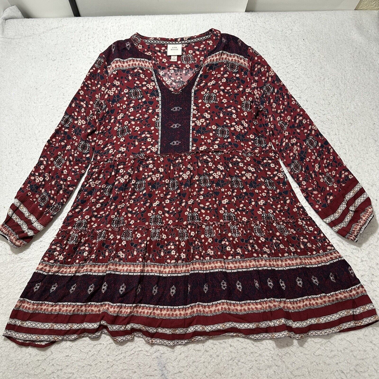 Other Knox Rose Small Dress V Neck Floral Red Lightweight Pullover Size S / US 4 / IT 40 - 1 Thumbnail