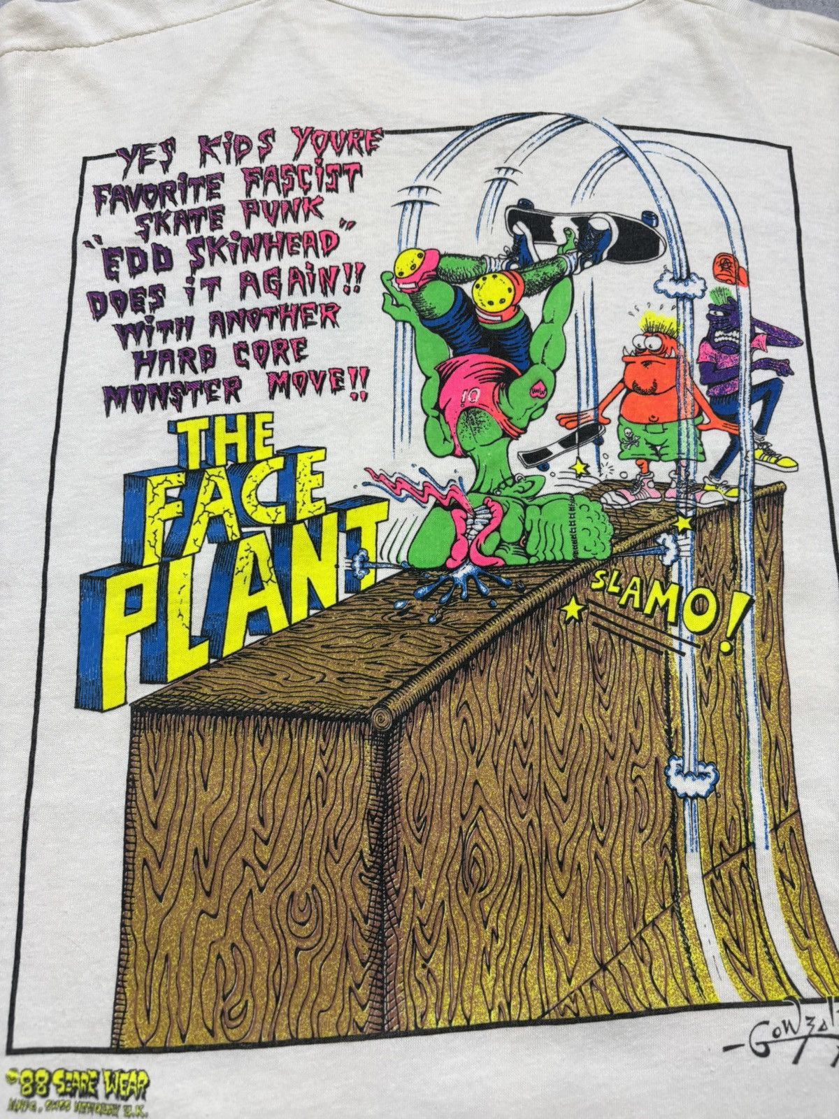 Vintage 1988 Scare Wear The Face Plant Skate Punk Gonzales Tee VTG Size US XL / EU 56 / 4 - 8 Thumbnail