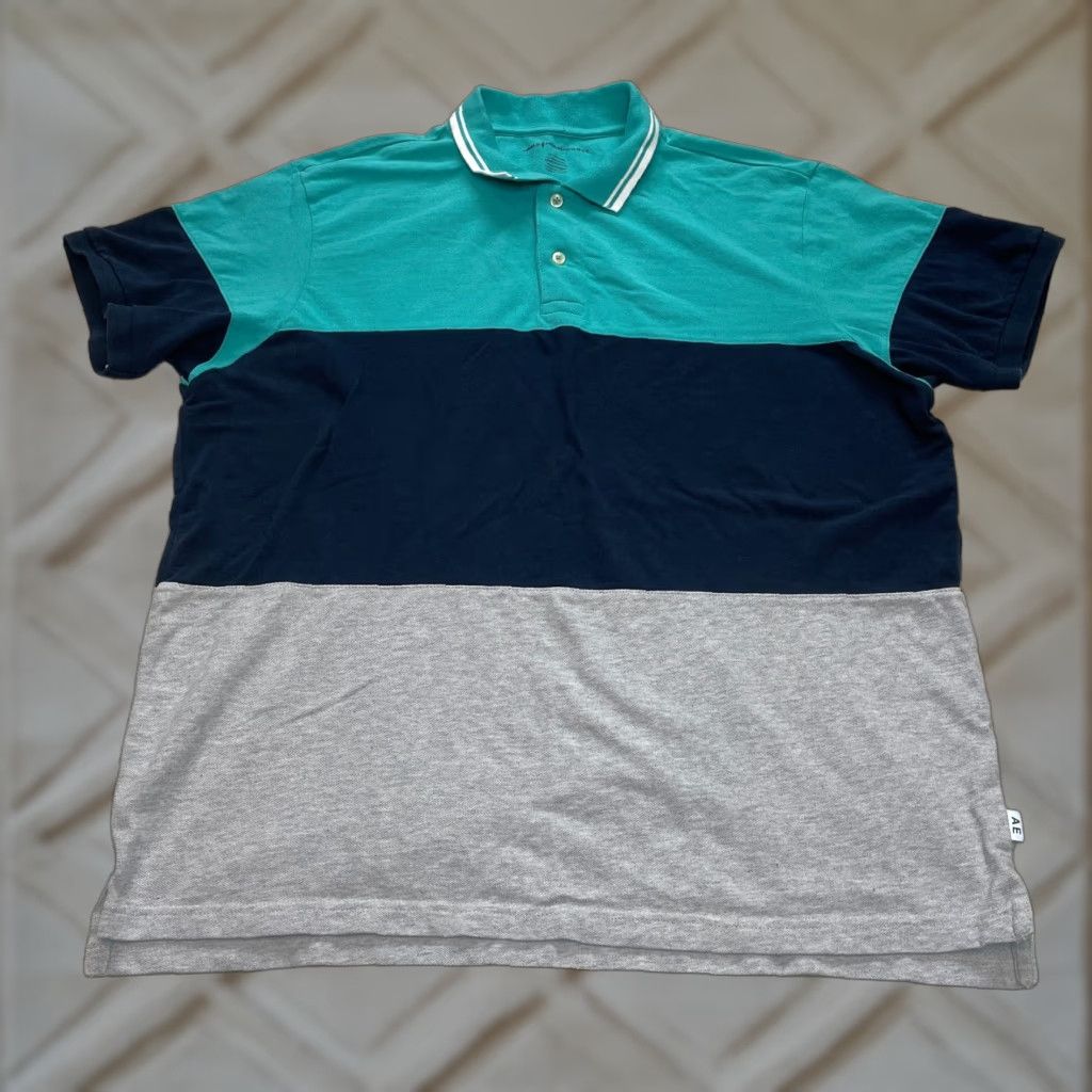 American Eagle Outfitters American Eagle Shirt Mens XL Blue Gray Colorblock Polo Golf Rugby Standard Fit Size US XL / EU 56 / 4 - 1 Thumbnail