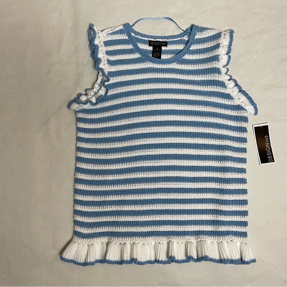 Other NWT New Design 365 Striped Blue White Cotton Knit Top Size Size M / US 6-8 / IT 42-44 - 5 Thumbnail