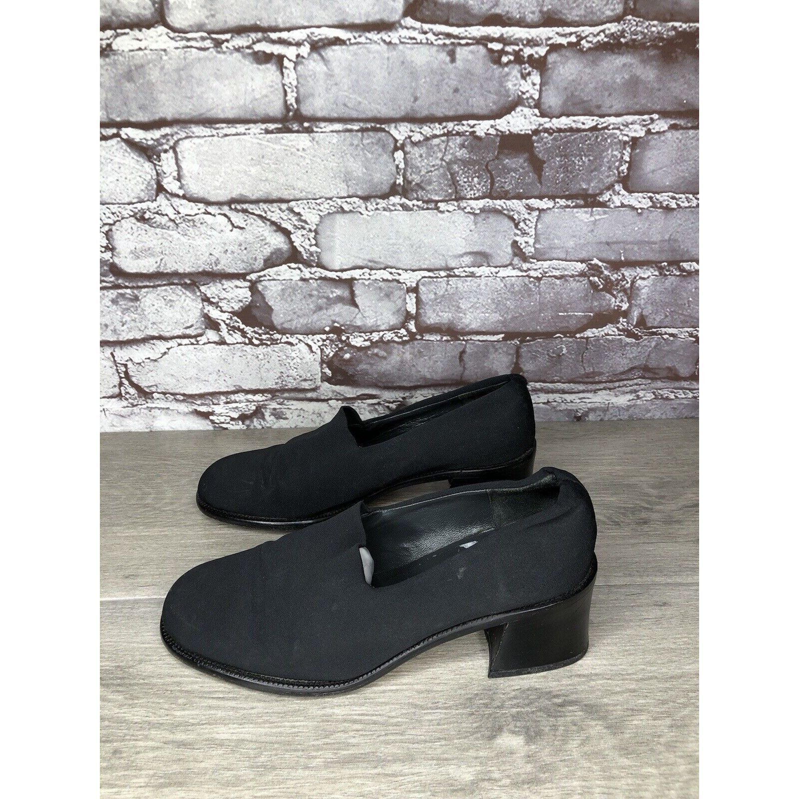 Other Nickels VTG Black Fabric Stretchy Loafers Pump Block Heels W Size US 6 / IT 36 - 12 Thumbnail