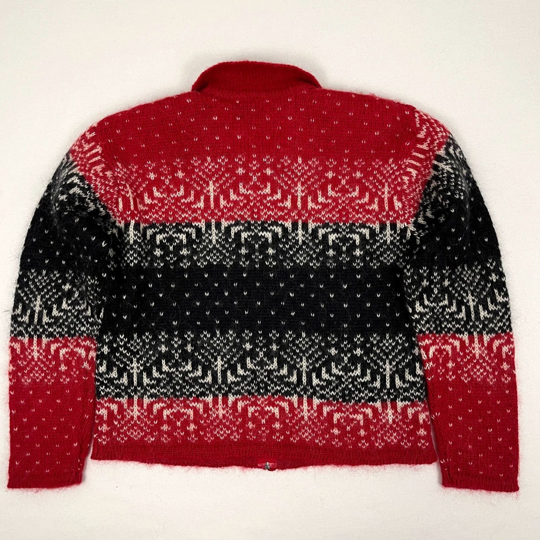 Vintage VINTAGE Paul Harris Cardigan Sweater Womens Medium Red Black Fair Isle Mohair Zip Crew Neck Knit Cardigan Size M / US 6-8 / IT 42-44 - 7 Thumbnail
