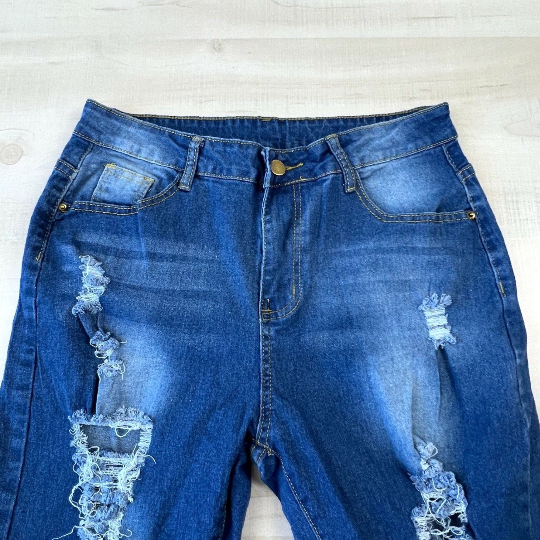Shein Shein Womens Large Skinny Distressed Blue Jeans Mid Rise Stretch Cotton Blend Size 36" / US 14 / IT 50 - 2 Thumbnail