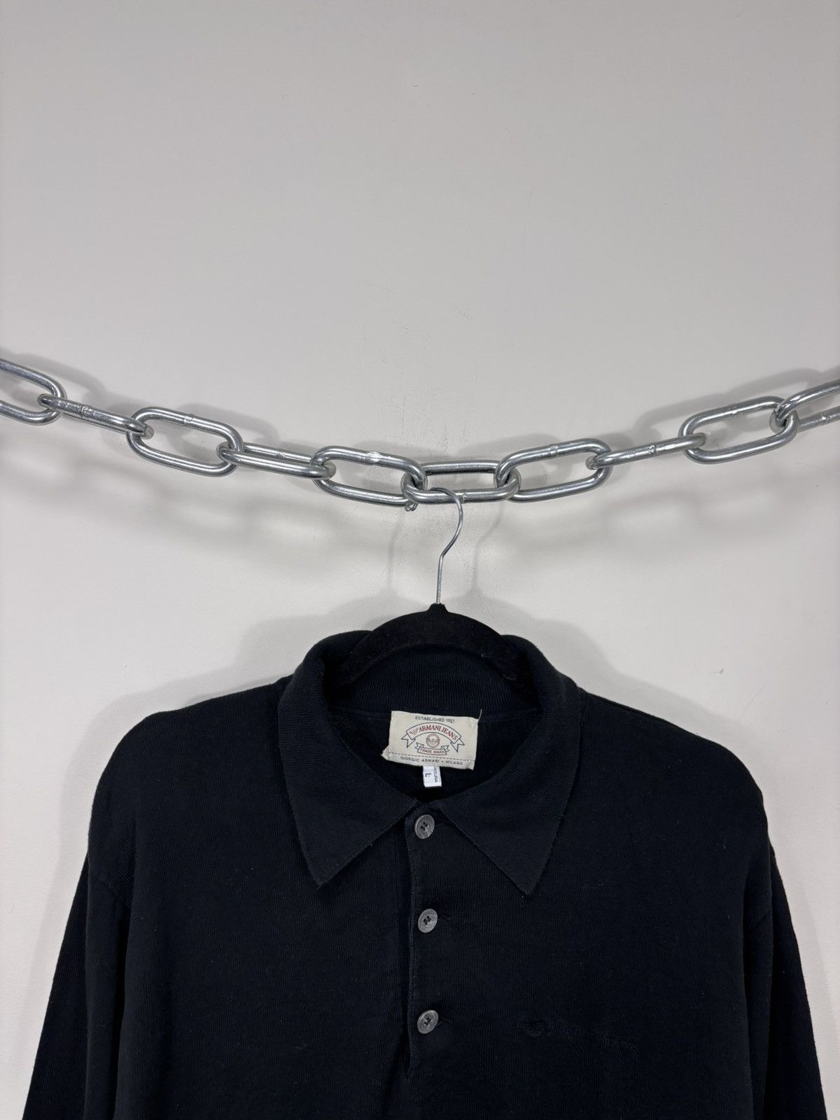 Armani Vintage Armani Jeans Men’s Black Long Sleeve Polo Shirt Size US L / EU 52-54 / 3 - 3 Thumbnail
