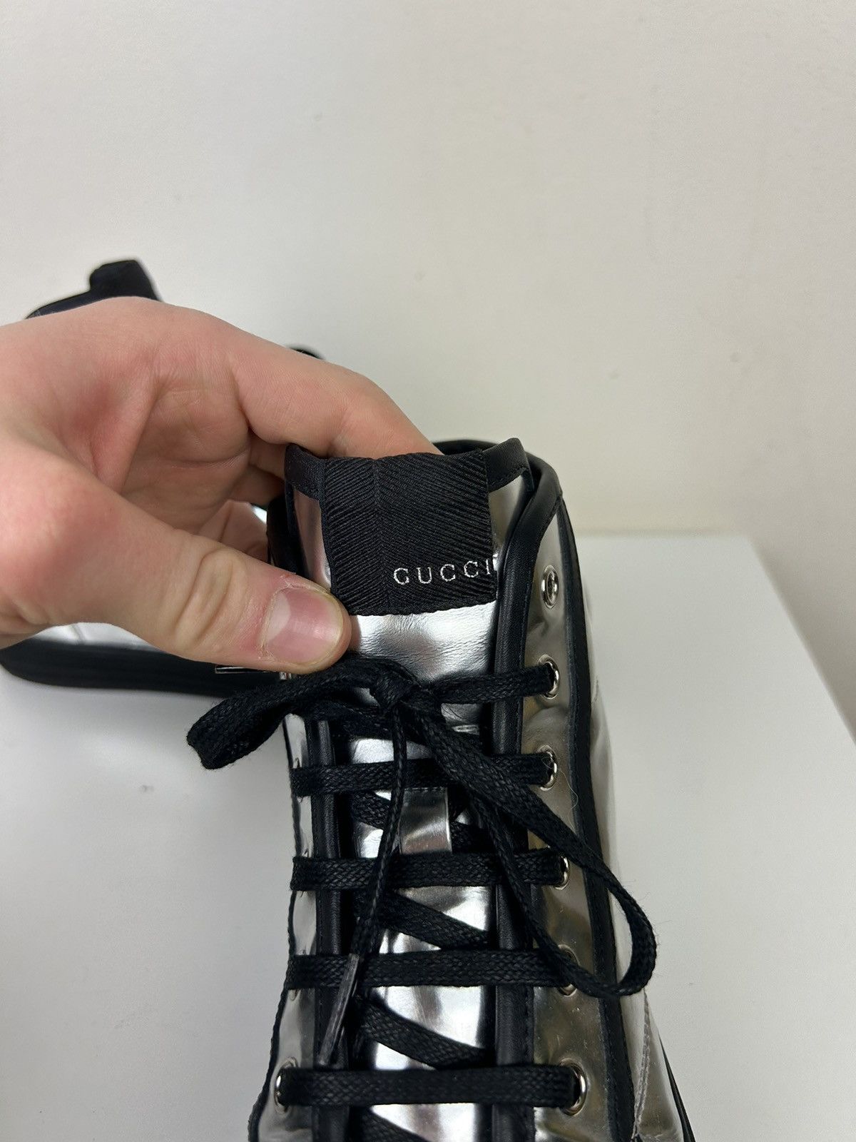 Gucci Gucci Silver Metallic Leather Spikes Studded Sneakers Boots Size US 6 / IT 36 - 15 Thumbnail