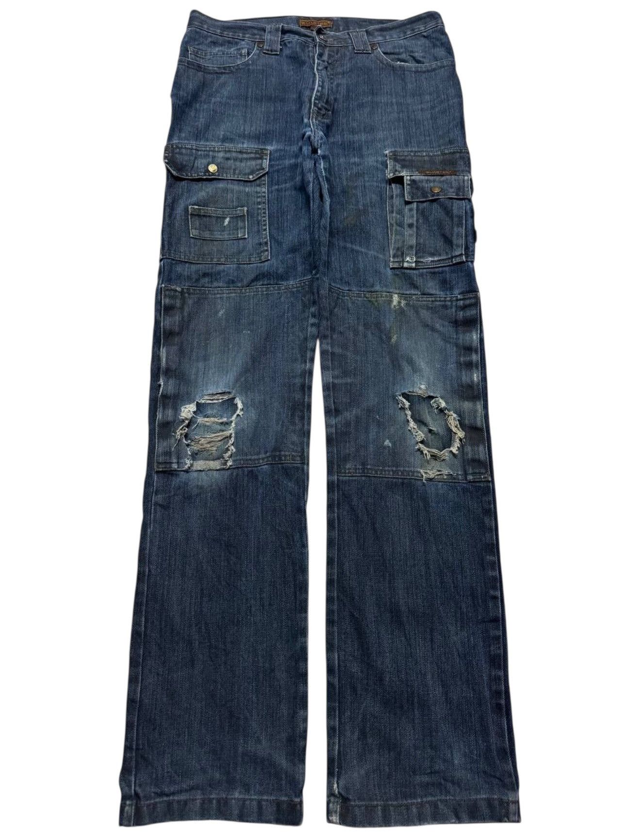 Japanese Brand Thrashed💥Vtg Bluster Multipocket Double Knee Distressed Jean Size US 31 - 1 Thumbnail