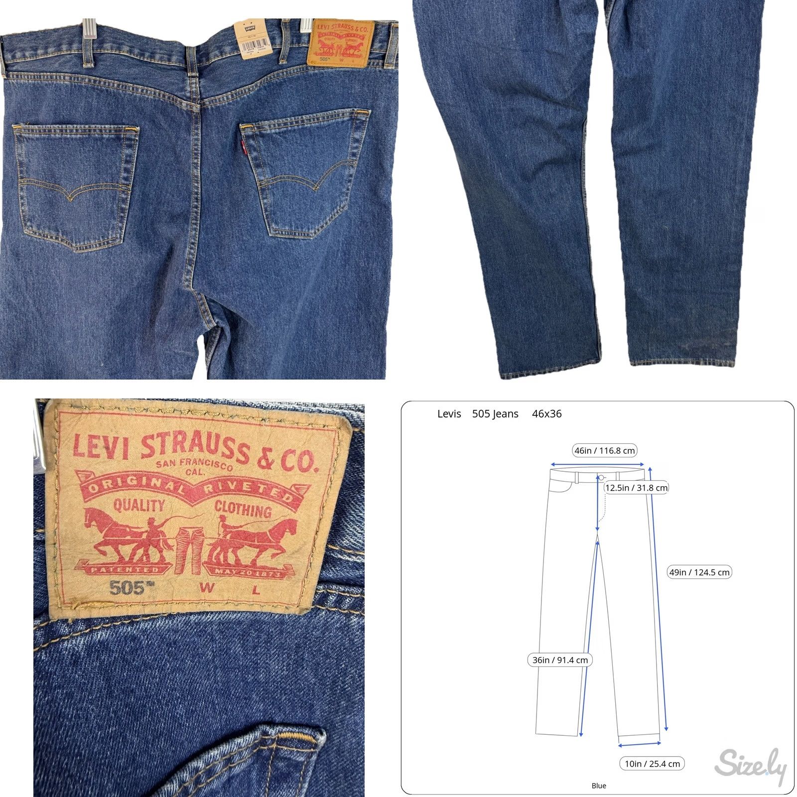 Levi's 505 Jeans Mens 46x36 Blue Denim Regular 100% Cotton NEW