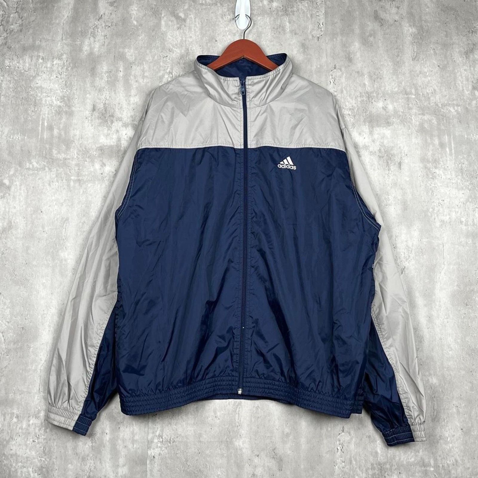 Adidas × Vintage Vintage 90s Adidas Navy & Grey Essential Windbreaker Jacket Size US XL / EU 56 / 4 - 1 Thumbnail
