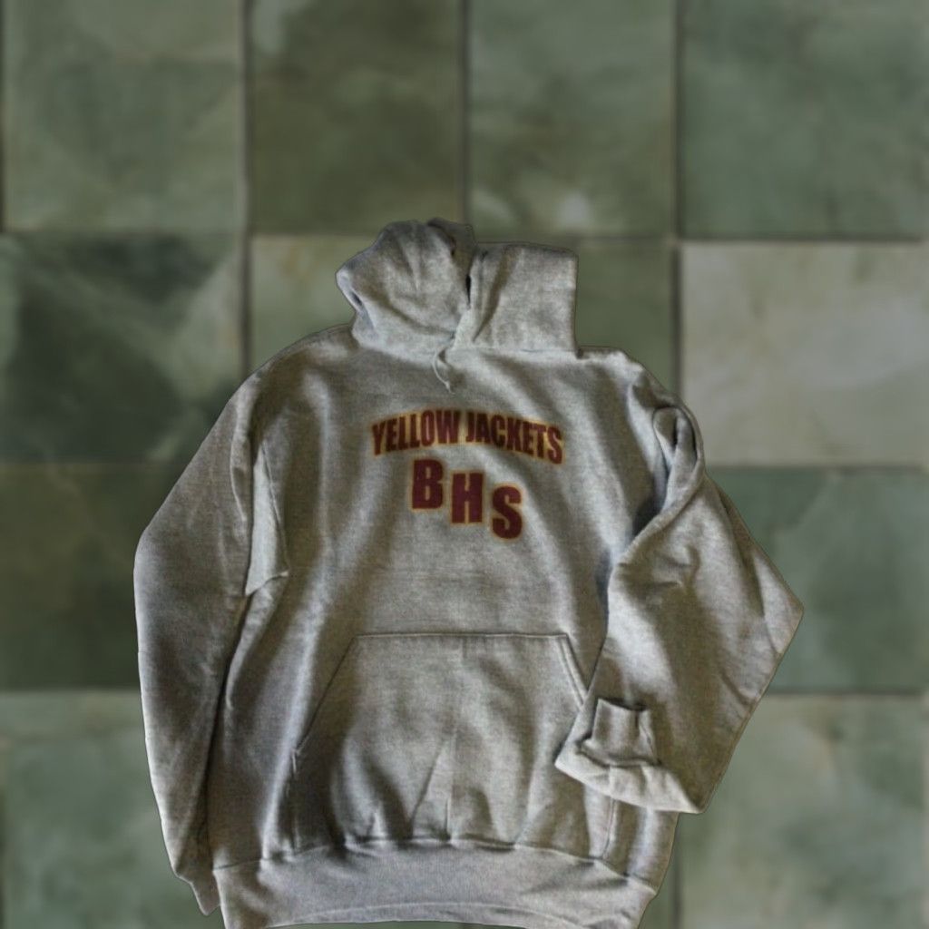 Jerzees VINTAGE JERZEES Hoodie Mens Medium Gray Fleece Pullover Heavyweight BHS Yellow Jackets Size US M / EU 48-50 / 2 - 1 Thumbnail