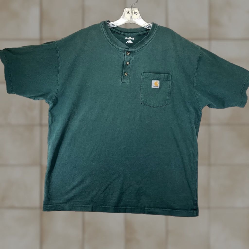 Carhartt VINTAGE Carhartt Henley T-Shirt Men XL Green Heavyweight Short Sleeve Grunge Punk Logo Size US XL / EU 56 / 4 - 1 Thumbnail