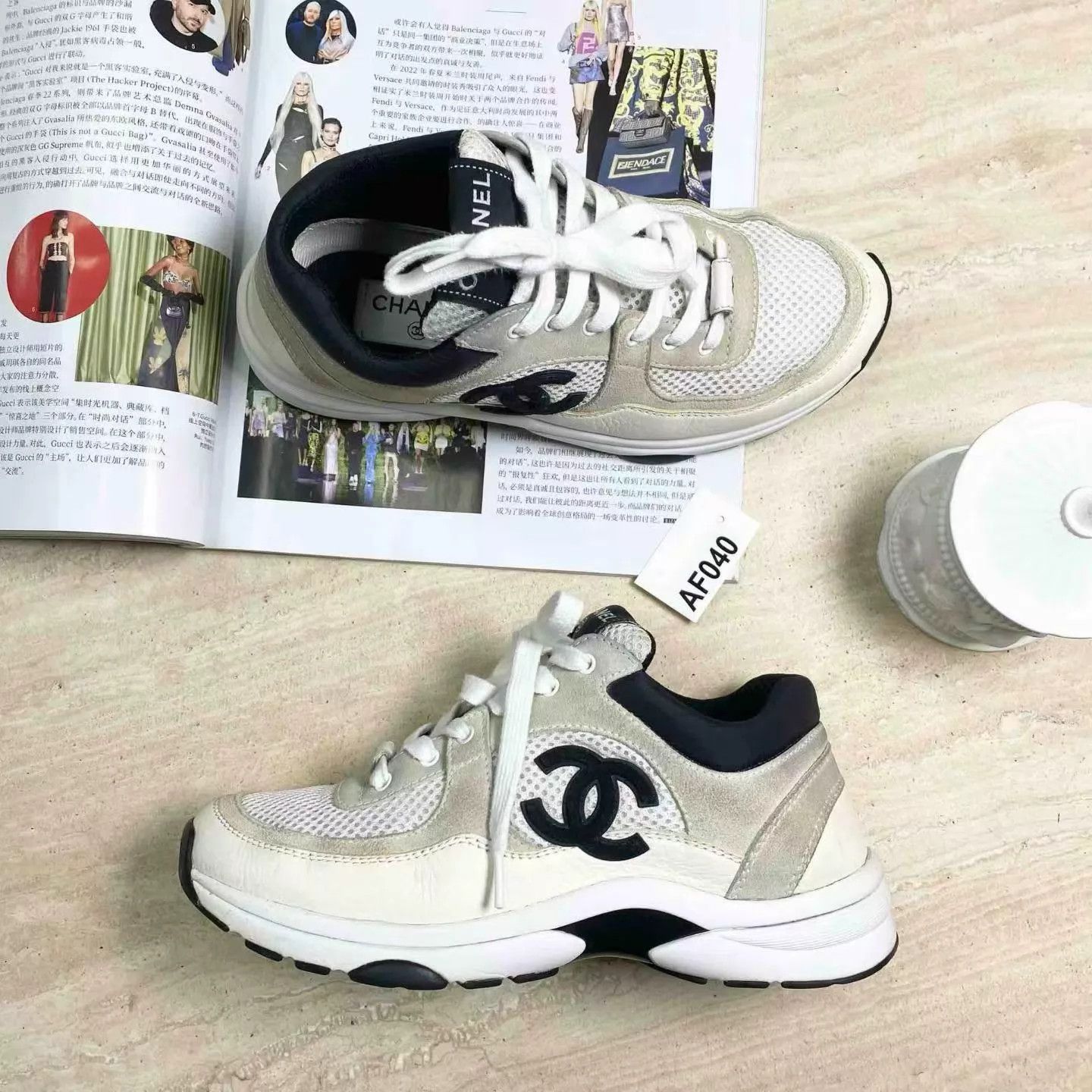 Chanel CHANEL Black/White Panda Mesh Low-Top Runners 36.5 97 AF040 Size US 6 / IT 36 - 1 Thumbnail