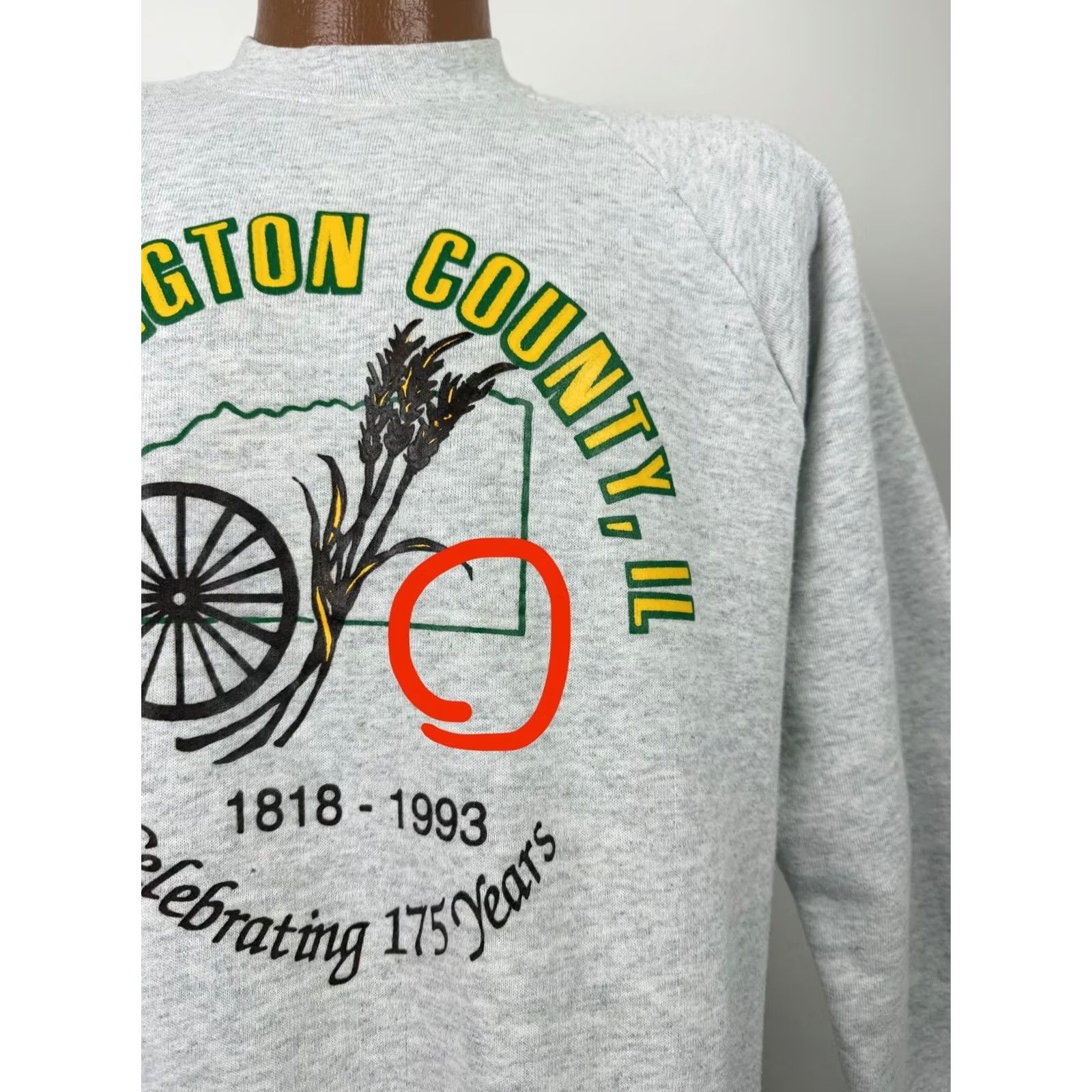 Fruit Of The Loom VINTAGE Fruit of the Loom Sweatshirt Mens Large Raglan Gray Illinois 90s Genture Graphics Print Crew Neck Pullover Size US L / EU 52-54 / 3 - 4 Thumbnail