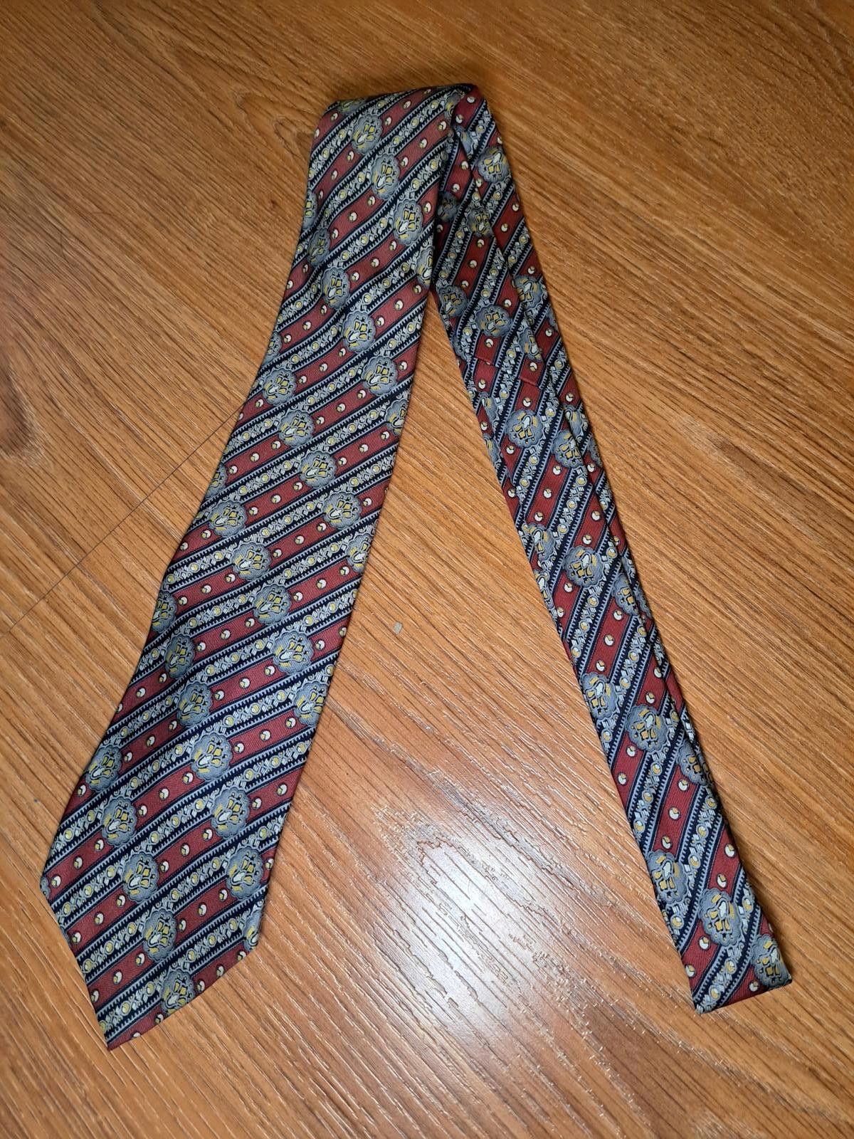 Yves Saint Laurent Yves Saint Laurent Silk Tie Red Multicolor Striped Floral Size ONE SIZE - 4 Thumbnail