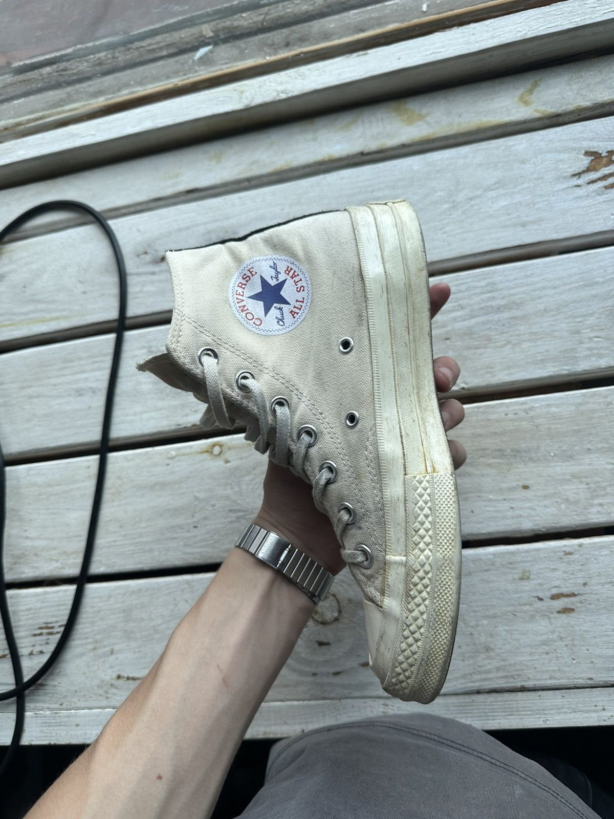 Comme des Garcons PLAY × Converse 🚨RARE BEIGE CDG CONVERSE RED HEART VINTAGE DISTRESS TRUE Size US 7.5 / IT 37.5 - 4 Thumbnail