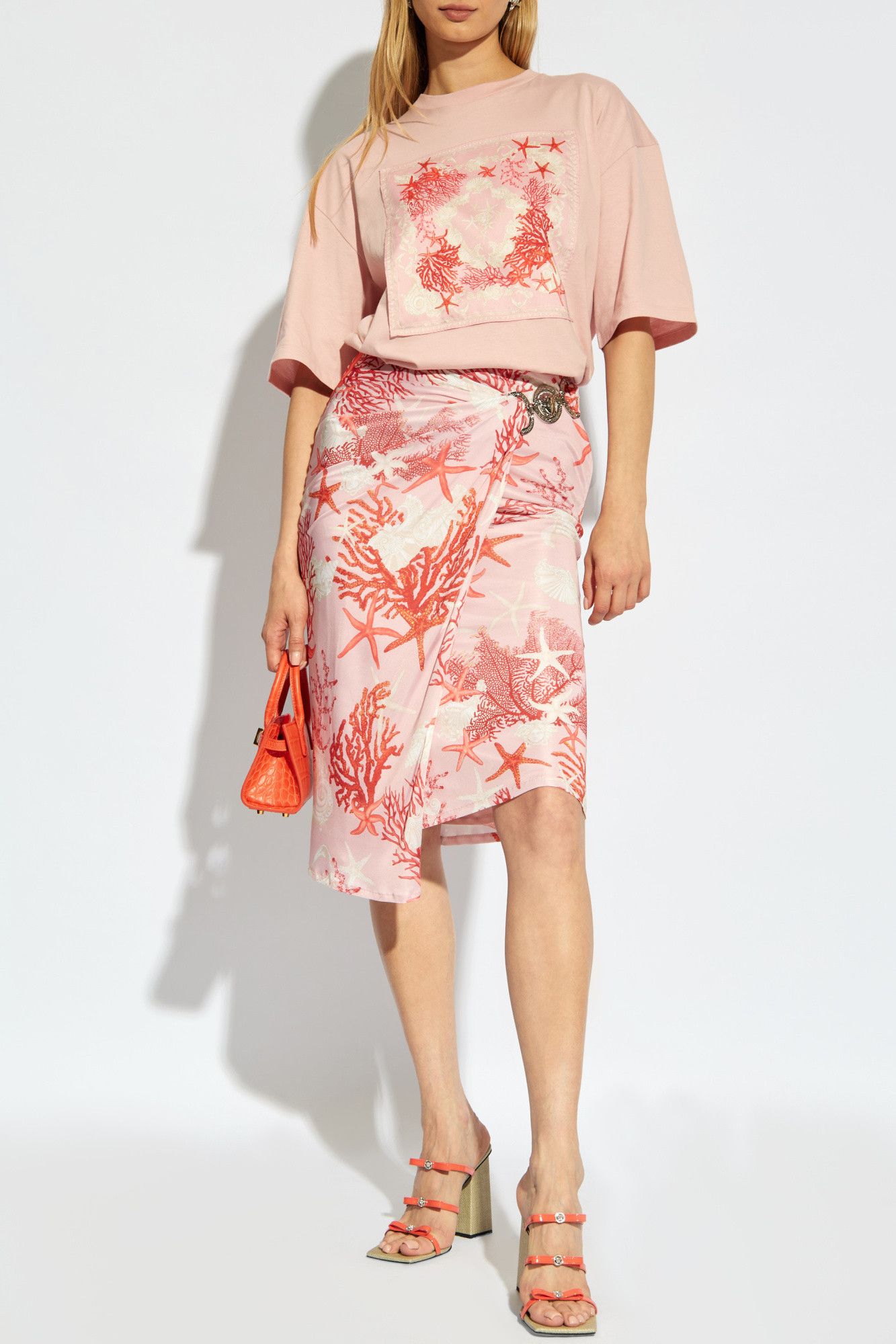 Versace o1s22i1n1024 Baroque Sea Jersey Skirt in Pink Size 27" / US 4 / IT 40 - 2 Thumbnail