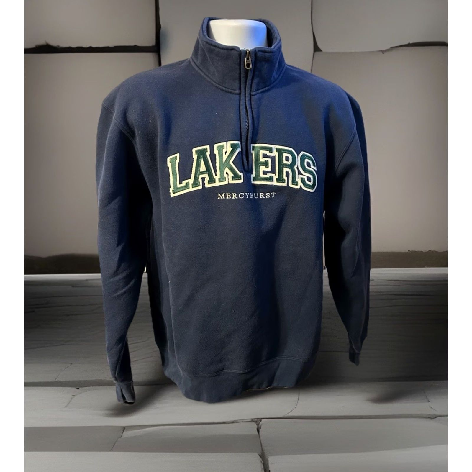Jansport VTG Mercyhurst University 1/4 Zip Pullover Unisex Adults Medium Navy Blue Stitched Logo Zipper Mock Neck Athletic Shirt Pullover 1/4 Zip Size US M / EU 48-50 / 2 - 5 Thumbnail