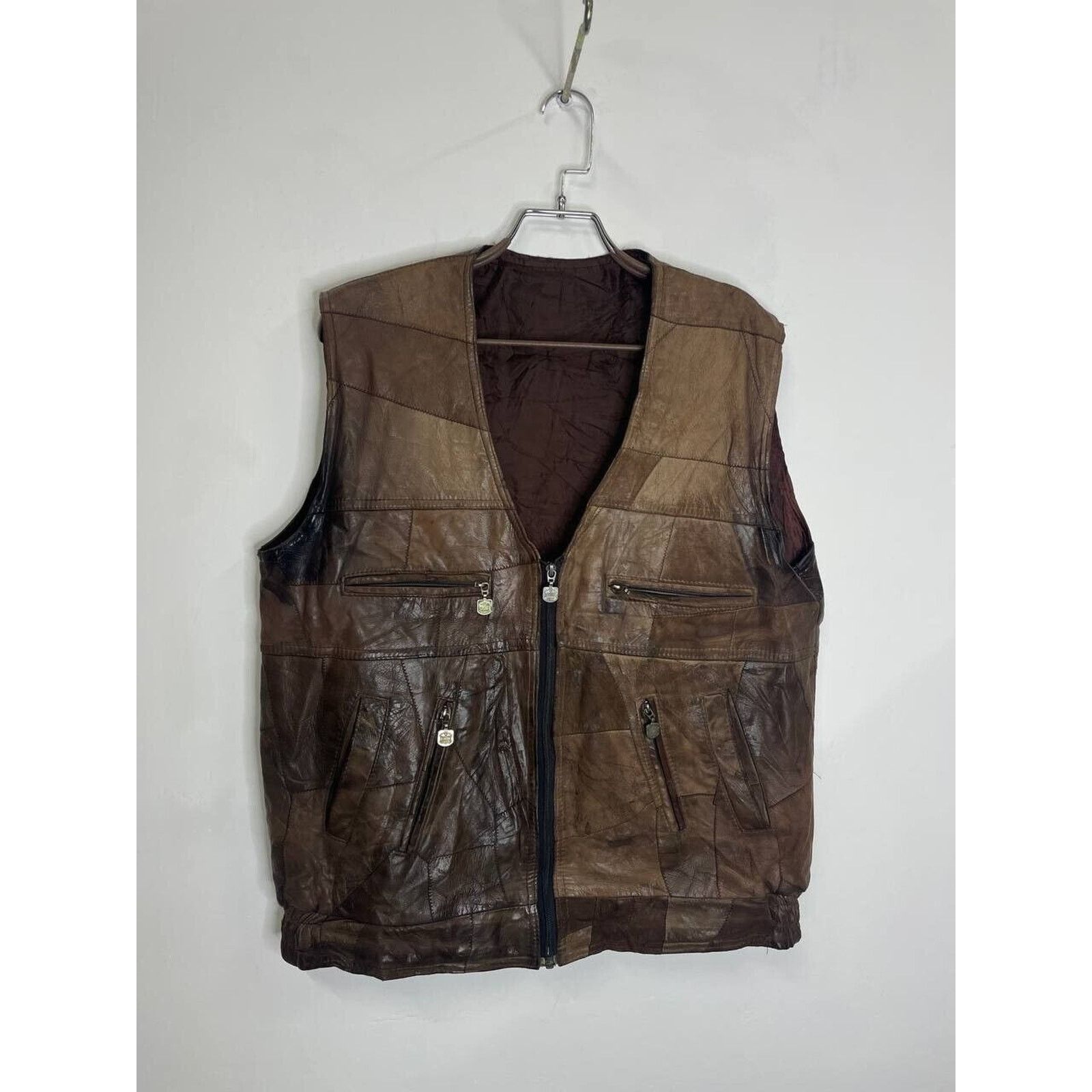 Vintage Vintage Brown Leather Patchwork Vest with Multiple Pockets Size US L / EU 52-54 / 3 - 1 Thumbnail
