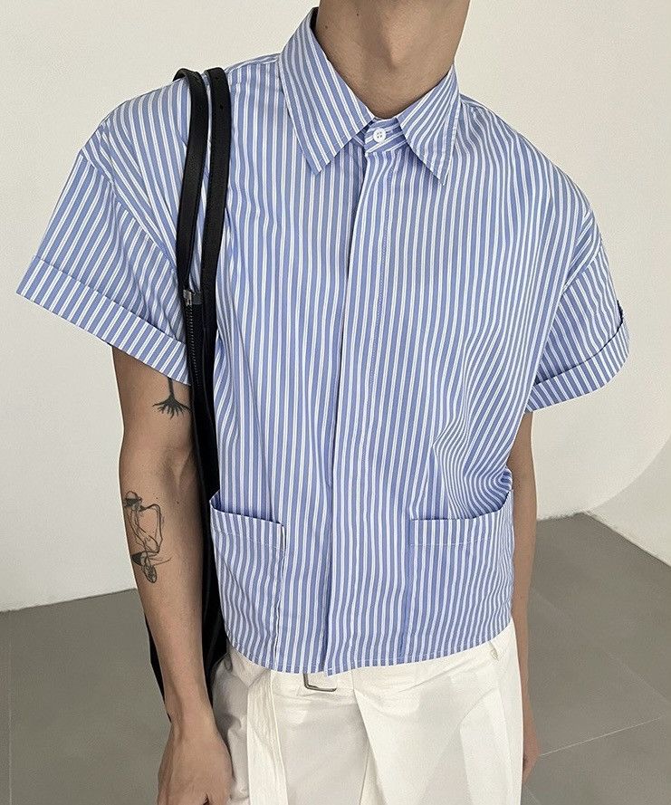 Cleanfit retro city boy striped crop short sleeve shirt