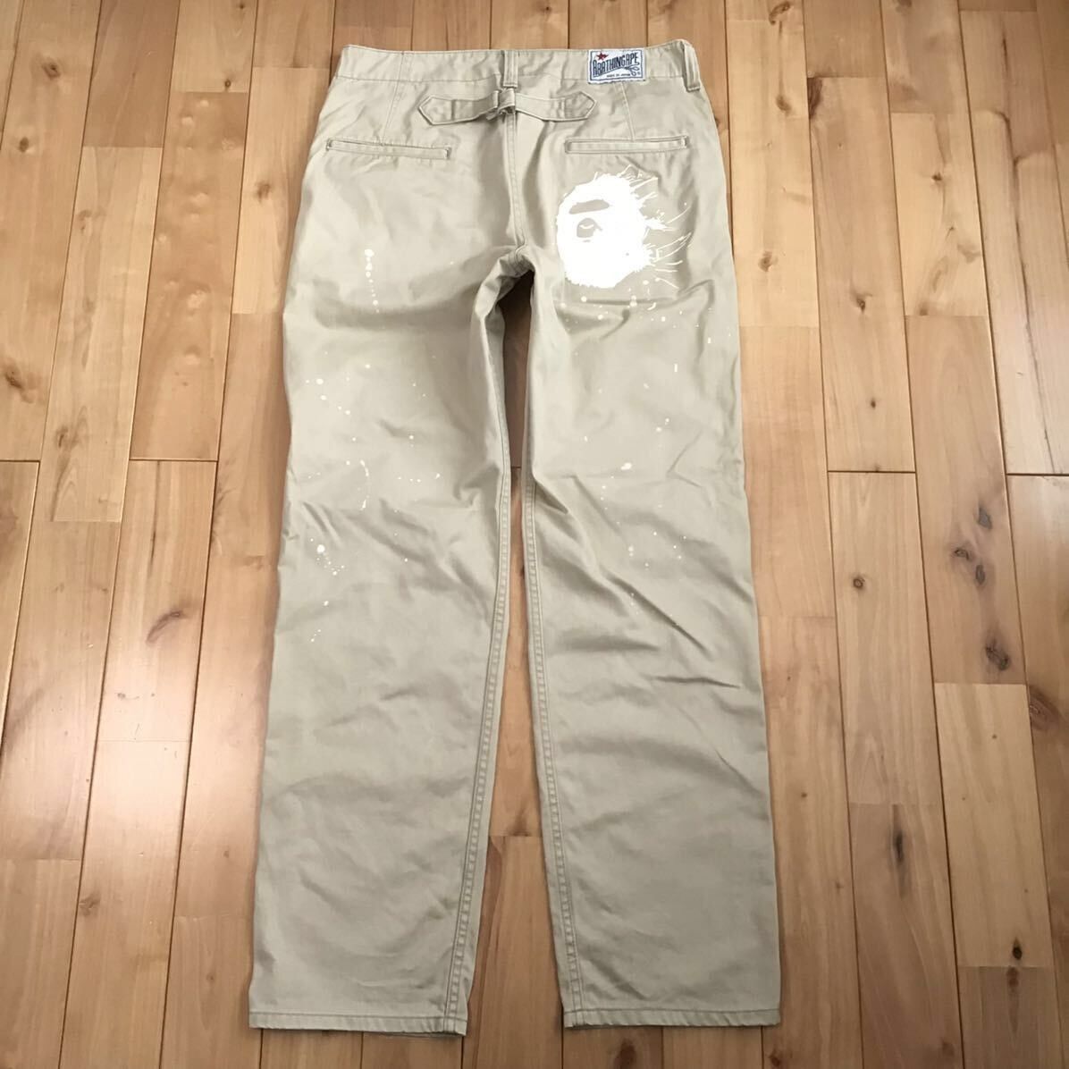 image of Bape Head Logo Painter Pants A Bathing Ape Nigo ★Size M in Beige, Men's (Size 32)