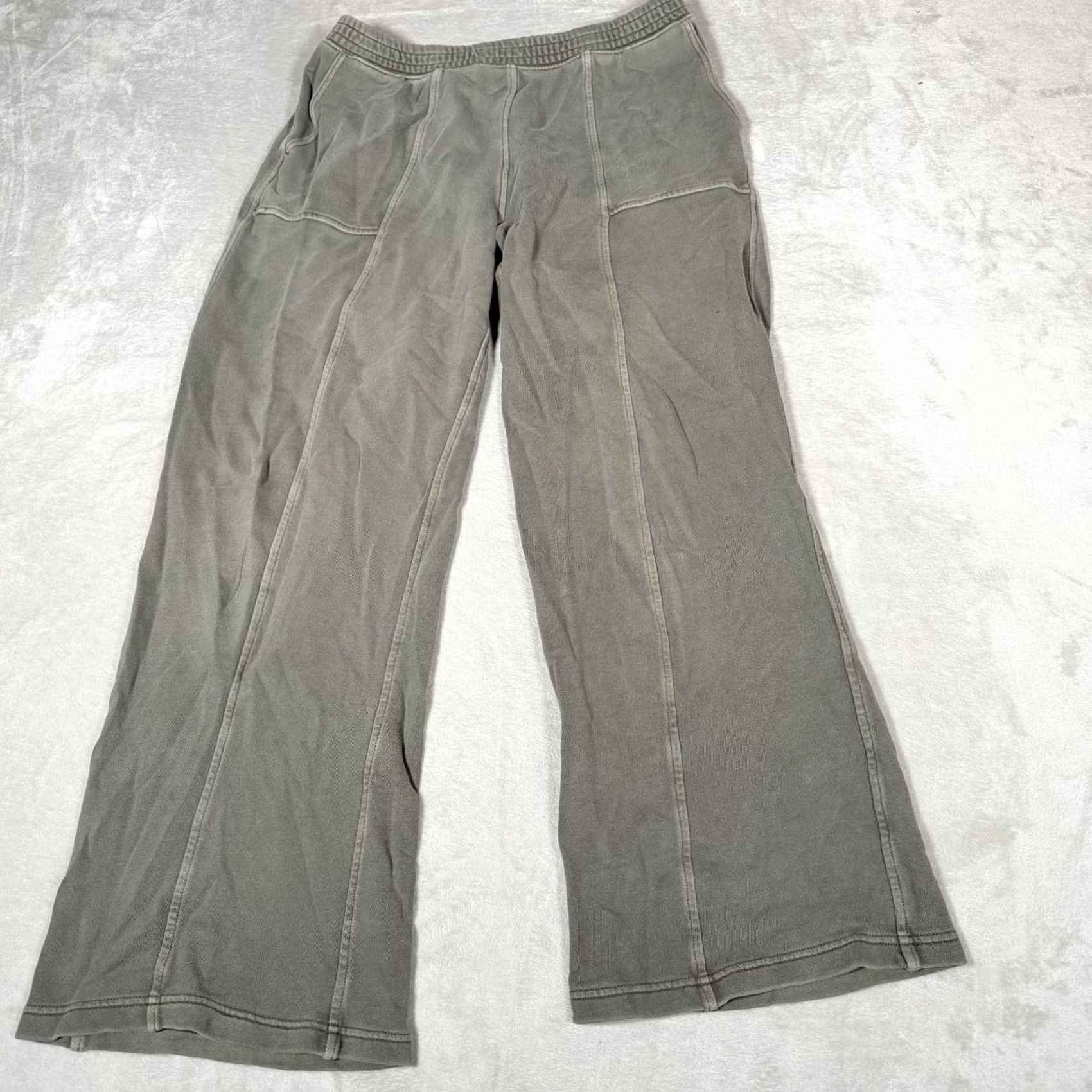 Vintage Aerie Pants Womens Large Green Cozycore Minimalist Wide Leg Fleece Sweatpants Size 36" / US 14 / IT 50 - 2 Thumbnail
