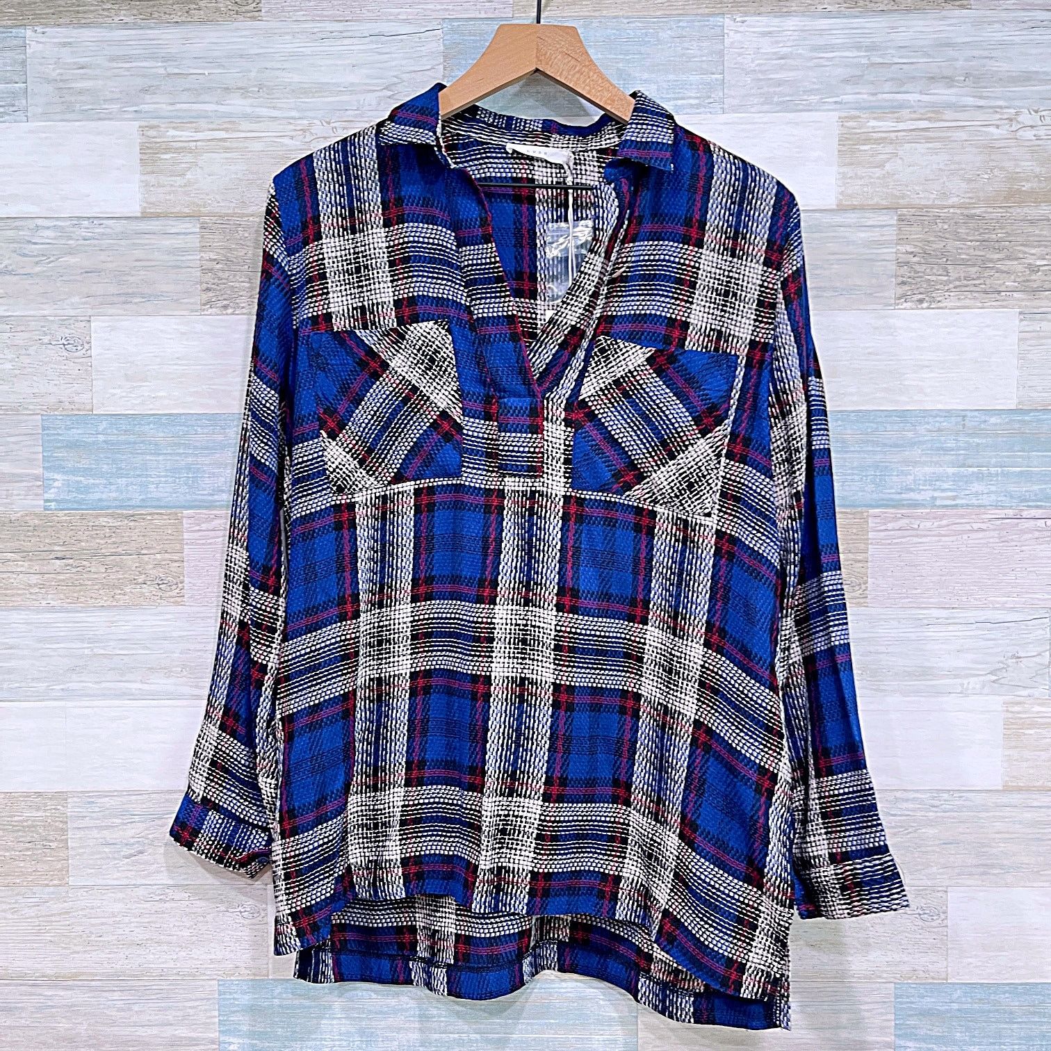 Other LUSH Plaid Flannel Popover Longline Top Blue Gray Relaxed S Size S / US 4 / IT 40 - 1 Thumbnail
