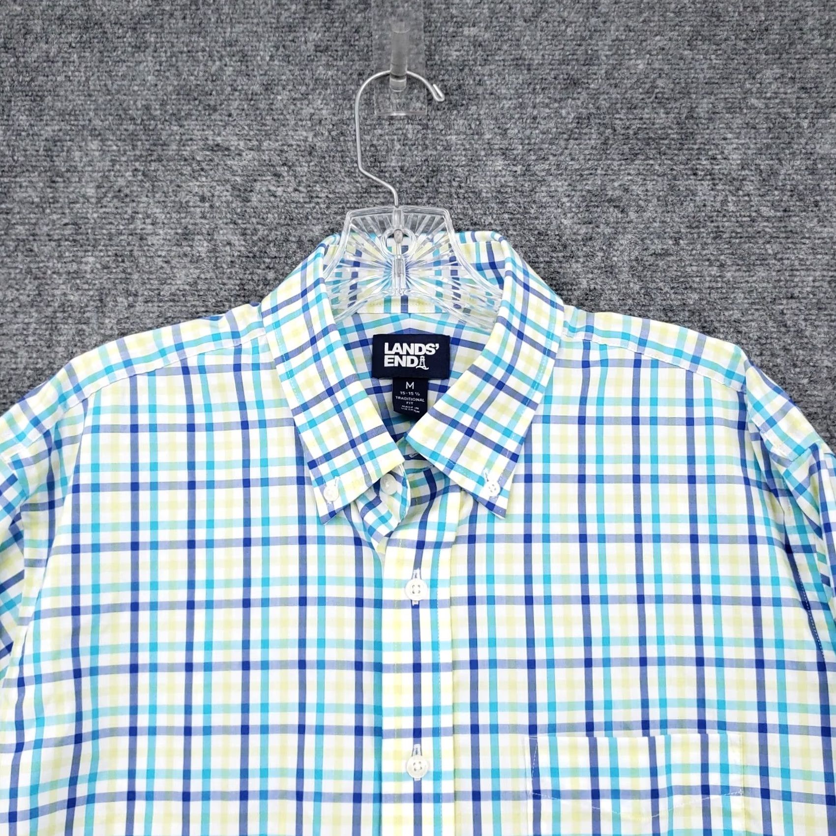 Lands' End Lands' End Button-Up Shirt Men M Medium Blue Plaid 15.5 Comfort First Modern Regular Fit Size US L / EU 52-54 / 3 - 3 Thumbnail