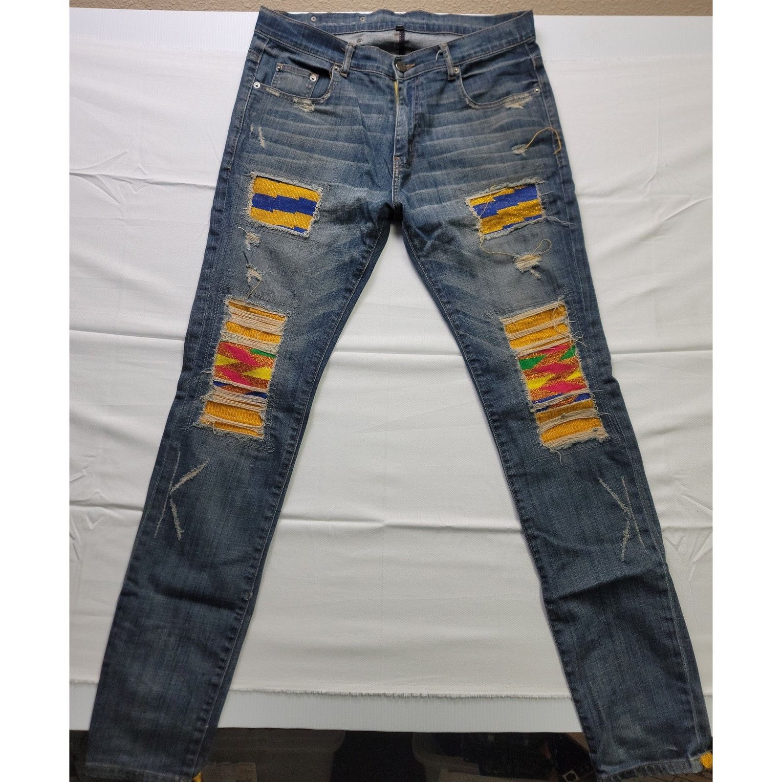 Other Kumi Kente Multicolor & Blue Distressed Jeans Size 36/34 Size US 36 / EU 52 - 1 Thumbnail