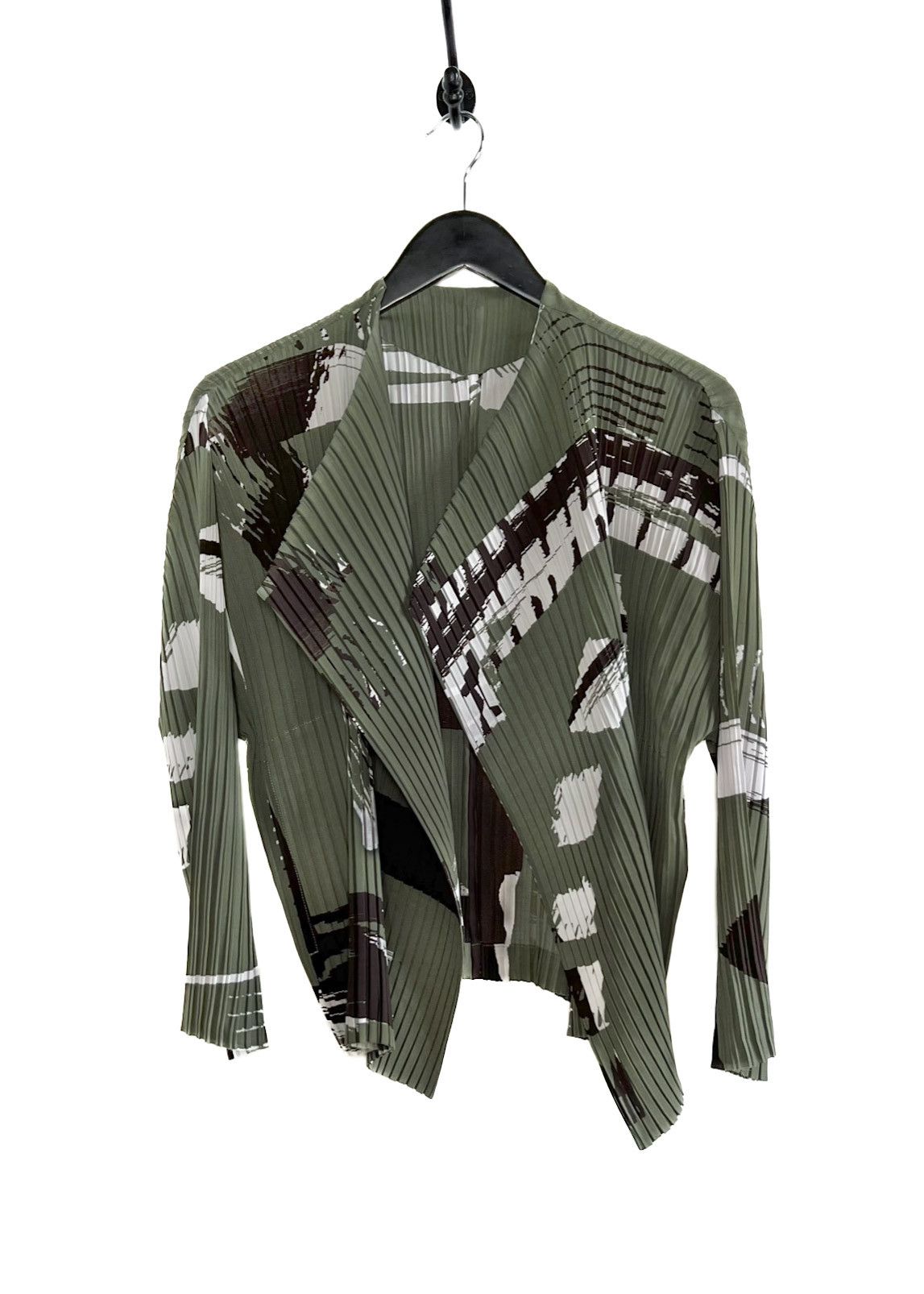 Issey Miyake Issey Miyake RC Doro Khaki Green Printed Pleated Cardigan Size M / US 6-8 / IT 42-44 - 1 Thumbnail