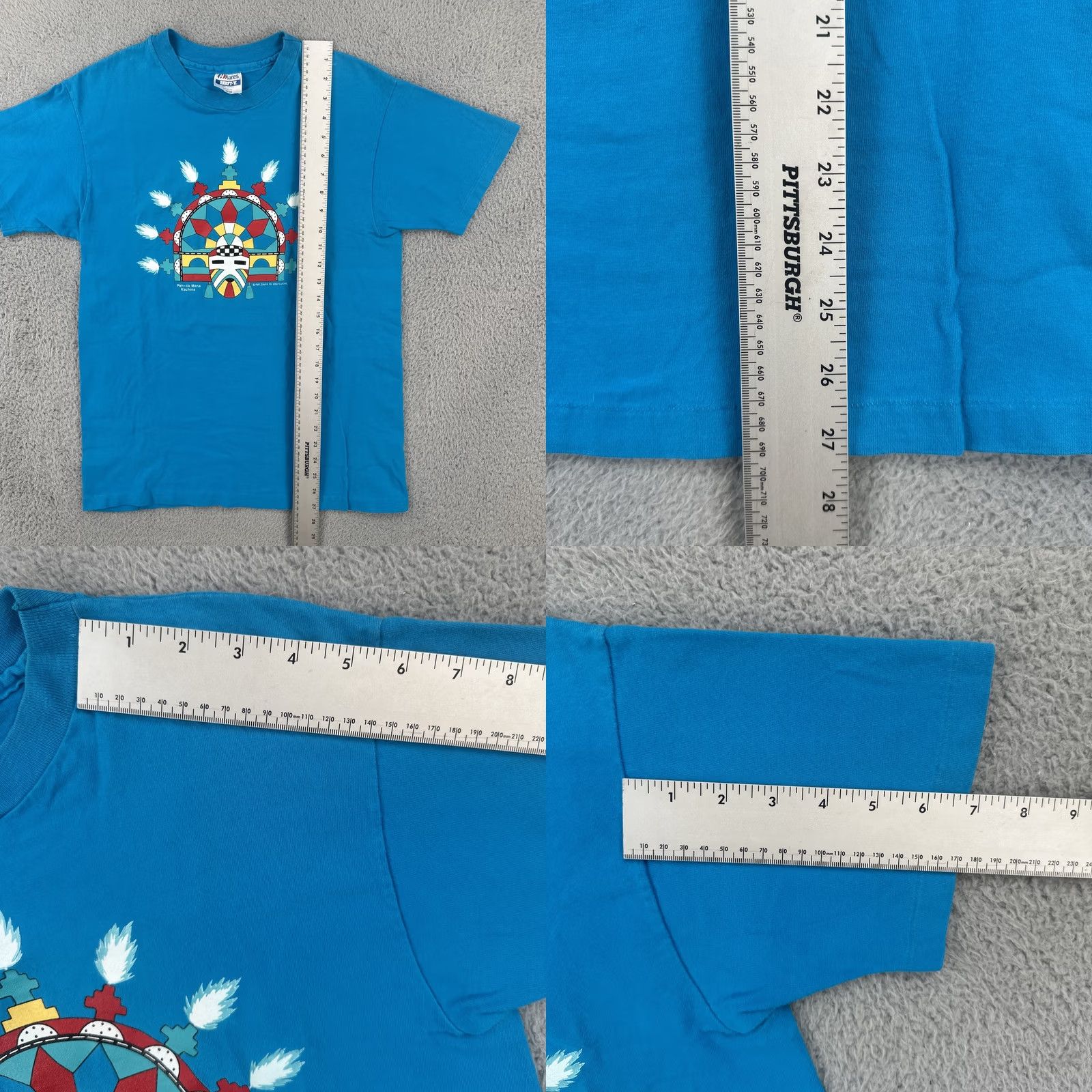 Hanes VINTAGE Hanes Beefy-T Shirt Blue 80s USA Pah-lik Mana Kachina Medium Men Short Sleeve Crew Neck Cotton Knit Size US M / EU 48-50 / 2 - 9 Thumbnail