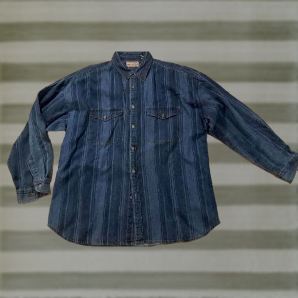 Vintage VINTAGE Arizona Shirt Button-Up Striped Cotton Blue XL Men Regular Long Sleeve Canvas Size US XL / EU 56 / 4 - 1 Thumbnail