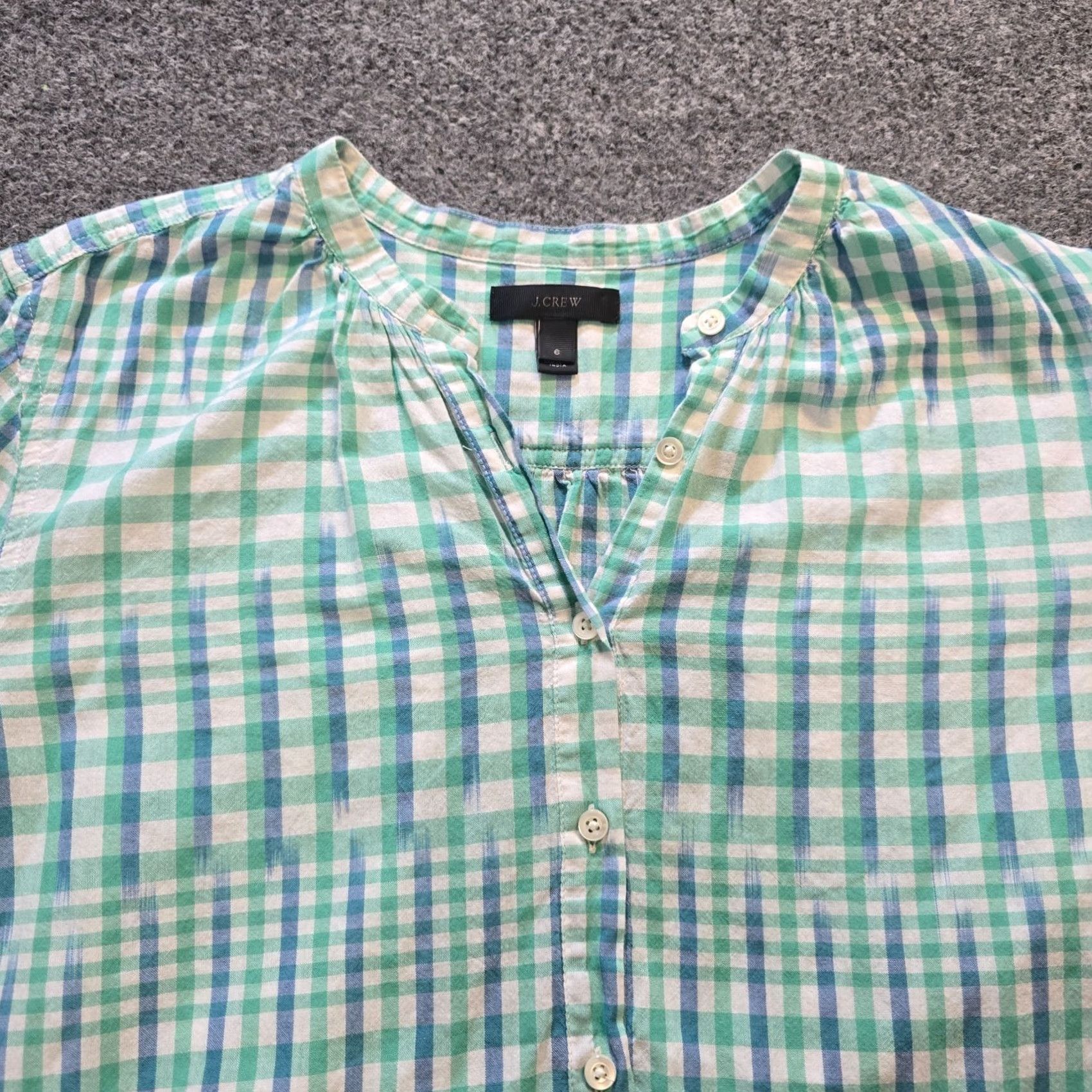 J.Crew J.CREW Top Womens Size 6 Blue Green Striped Plaid Popover Long Sleeve Blouse Shirt Casual Mens? Womens Size M / US 6-8 / IT 42-44 - 2 Thumbnail