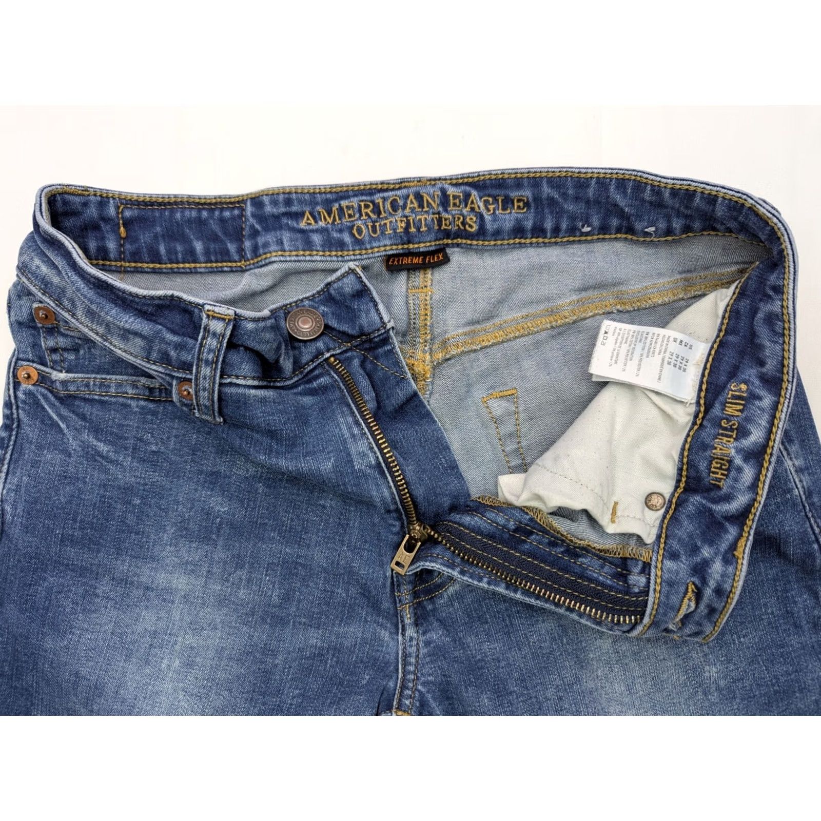American Eagle Outfitters American Eagle Outfitters Jeans Men 29x28.5 Slim Straight Distress Extreme Flex Blue Denim 5-Pocket Regular Rise Low 8-10 in Vintage No Size US 29 - 6 Thumbnail