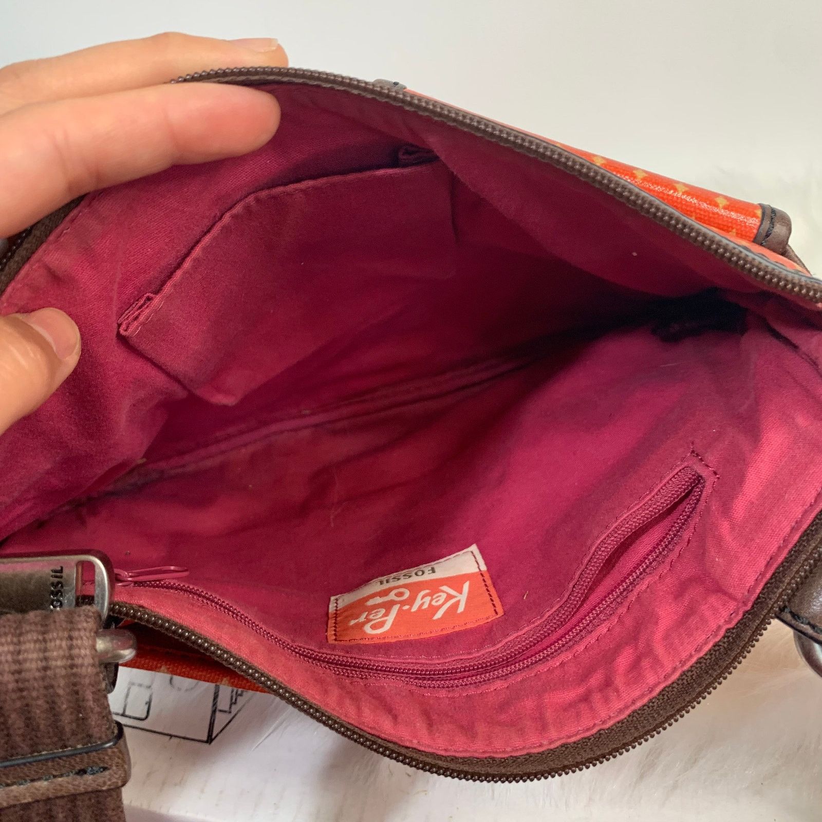 Fossil Fossil Waxed Canvas And Leather Orange Key-per Crossbody Size ONE SIZE - 10 Thumbnail