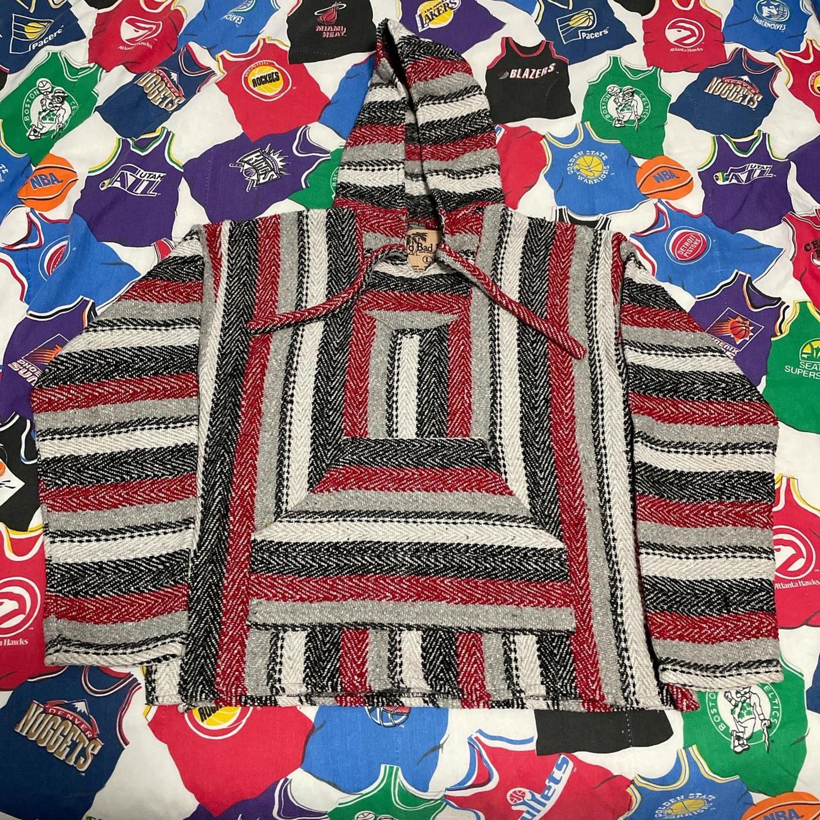 Ocean Pacific × Quiksilver × Vintage Y2K Drug Rug No Bad Days Beach Knit Hoodie Size US L / EU 52-54 / 3 - 1 Thumbnail