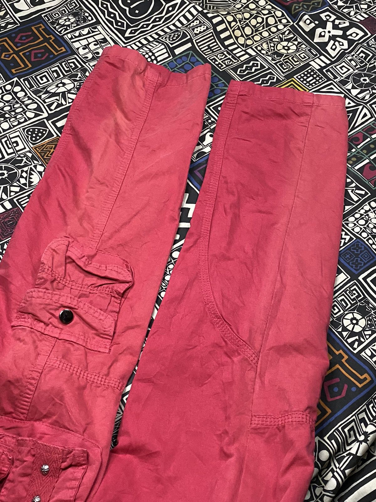 14th Addiction × Japanese Brand × Le Grande Bleu (L.G.B.) Junye Red Disteressed Multipocket Cargo Pants Size US 29 - 12 Thumbnail