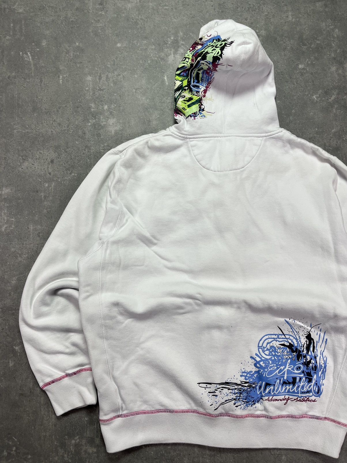 Ecko Unltd. 00s Ecko Unlimited Painted Logo Baggy Zip Hoodie XL White Size US XXL / EU 58 / 5 - 10 Thumbnail