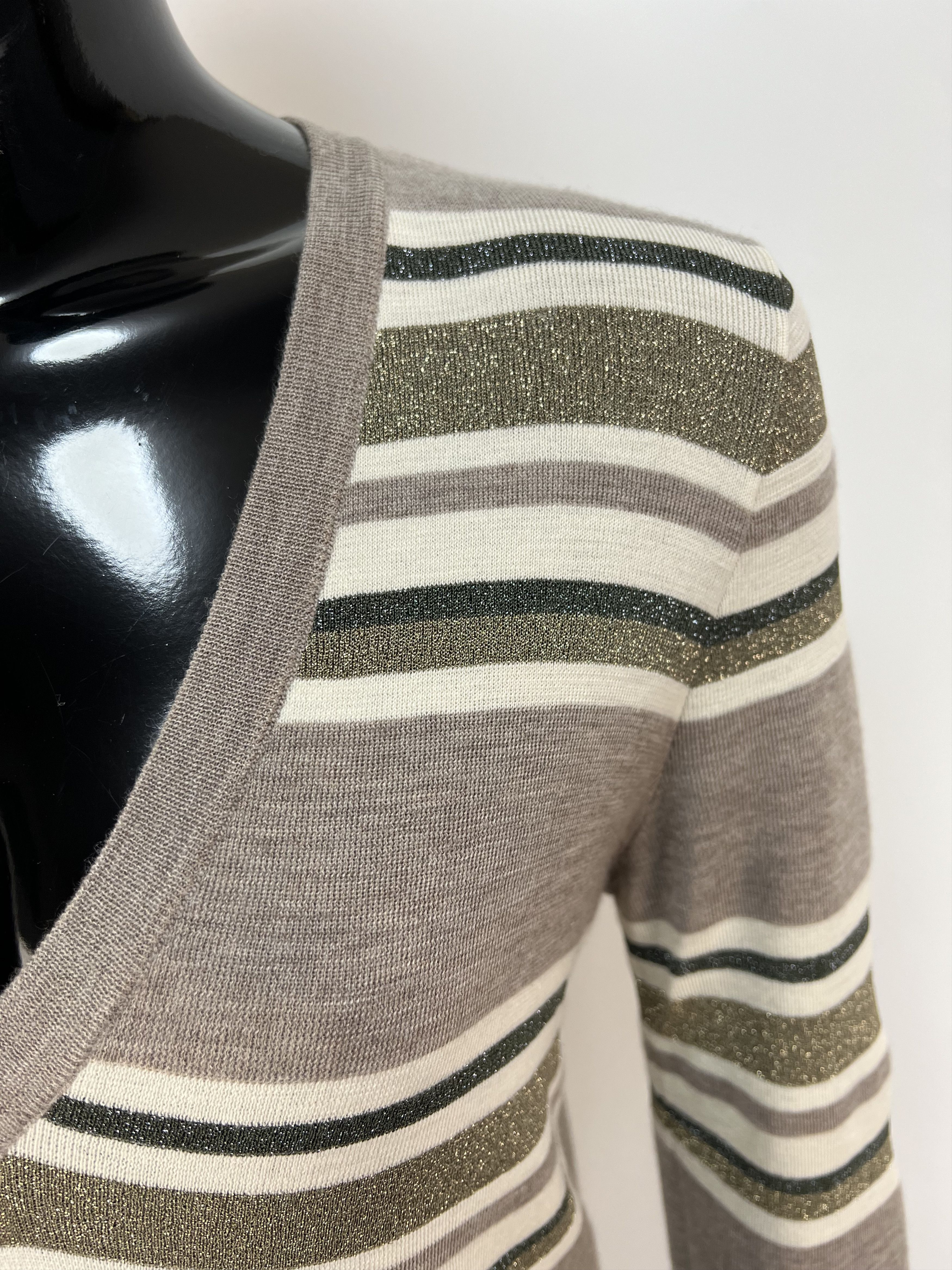 Brunello Cucinelli Brunello Cucinelli Wool Cashmere Striped V-Neck Sweater Size L / US 10 / IT 46 - 15 Thumbnail