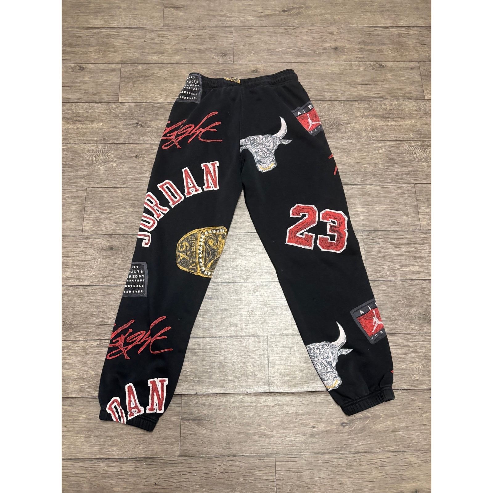 Jordan Brand × Nike NIKE Jordan Jogger Pants S Black Red White Gold Fleece AOP Size US 26 / EU 42 - 2 Thumbnail
